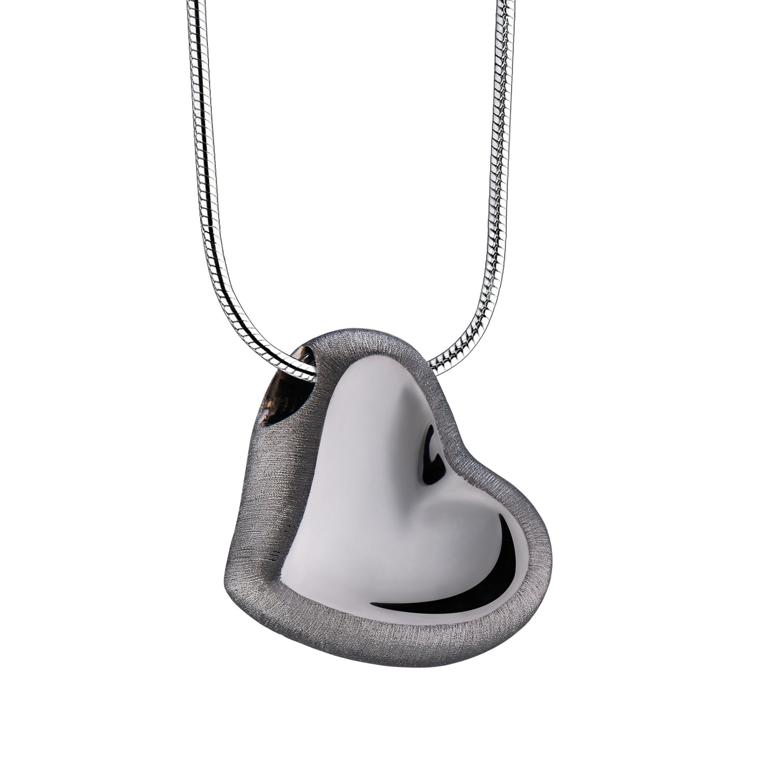 Leaning Heart Two Tone Ruthenium Plated Sterling Silver Cremation Pendant