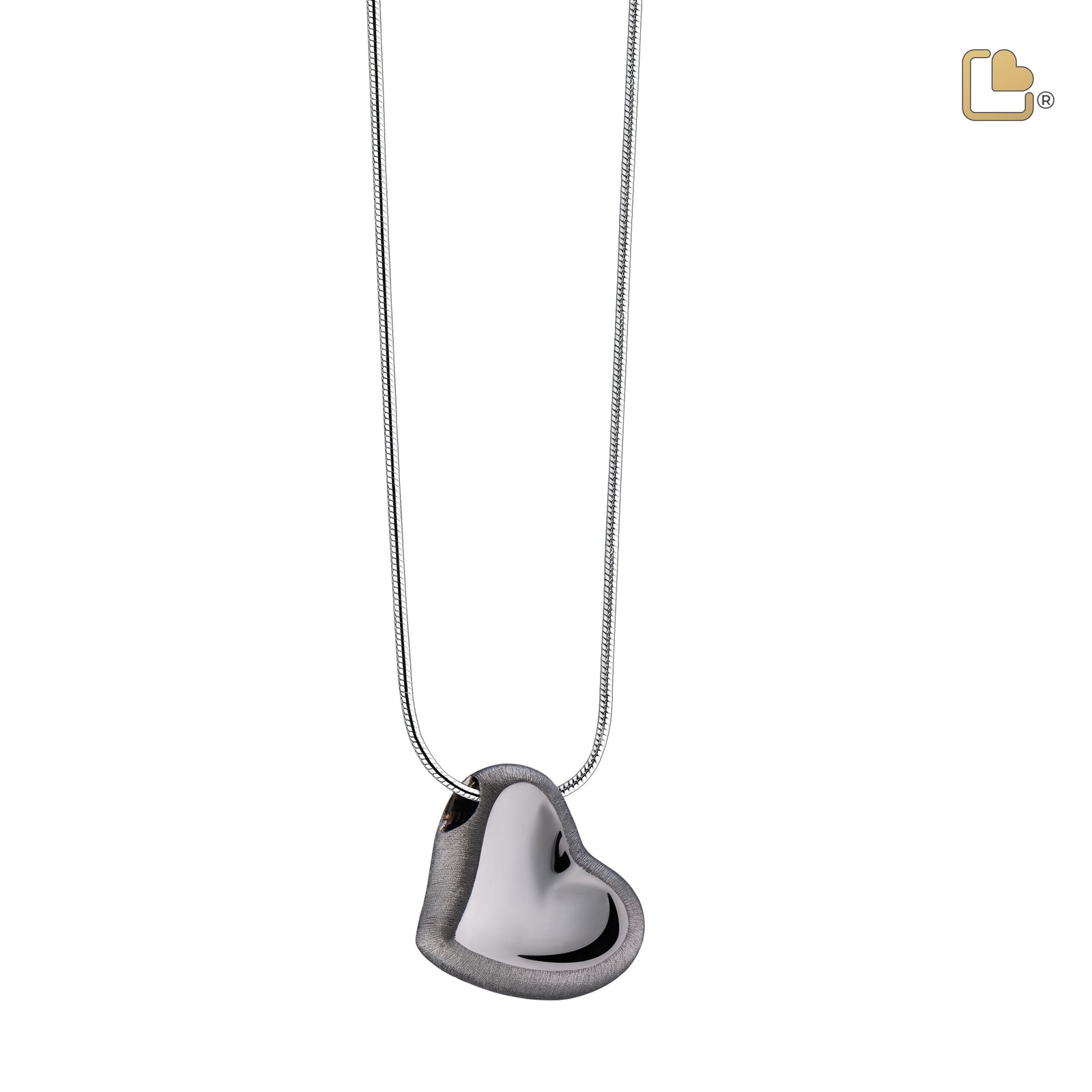 Leaning Heart Two Tone Ruthenium Plated Sterling Silver Cremation Pendant