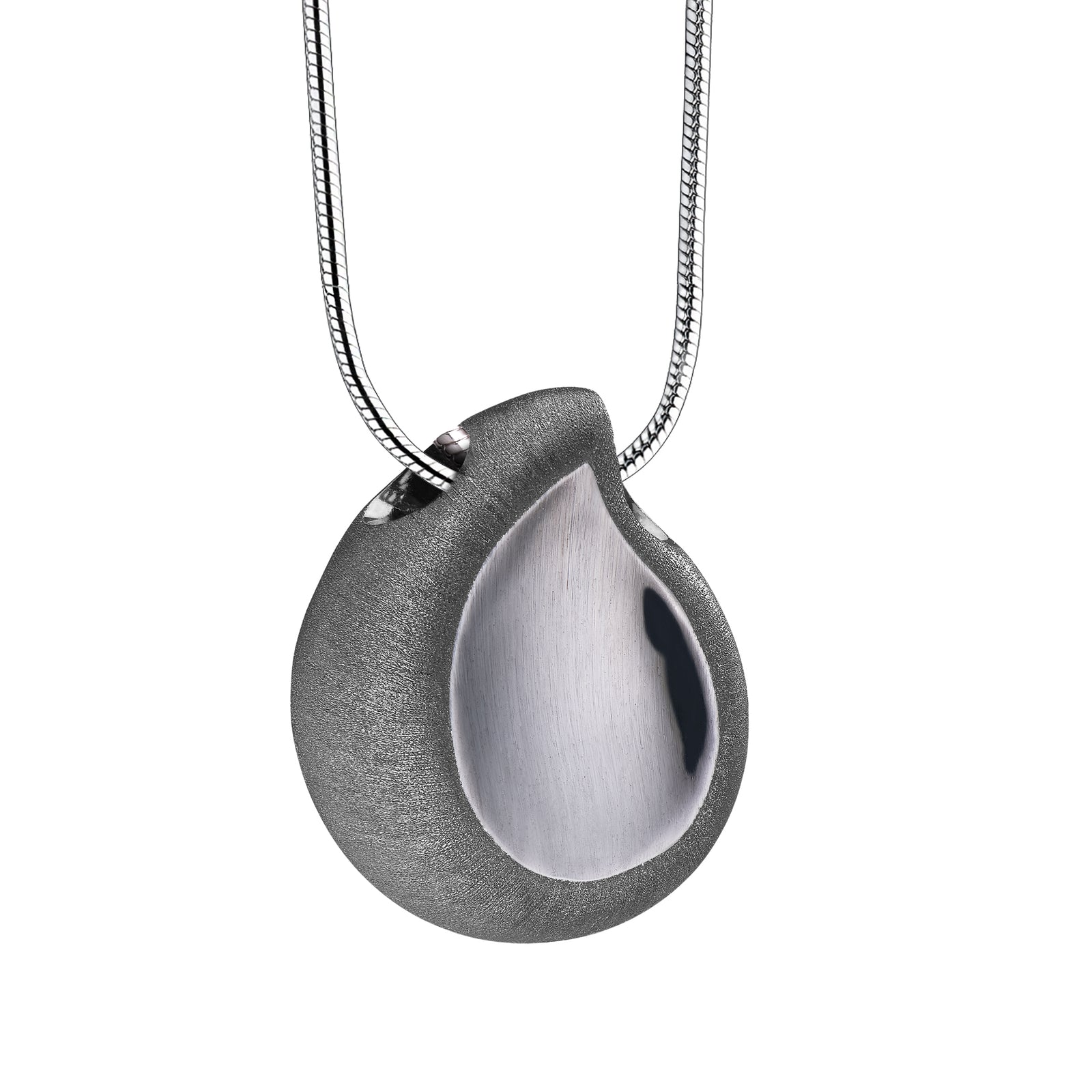 TearDrop Ruthenium Plated Two Tone Sterling Silver Cremation Pendant