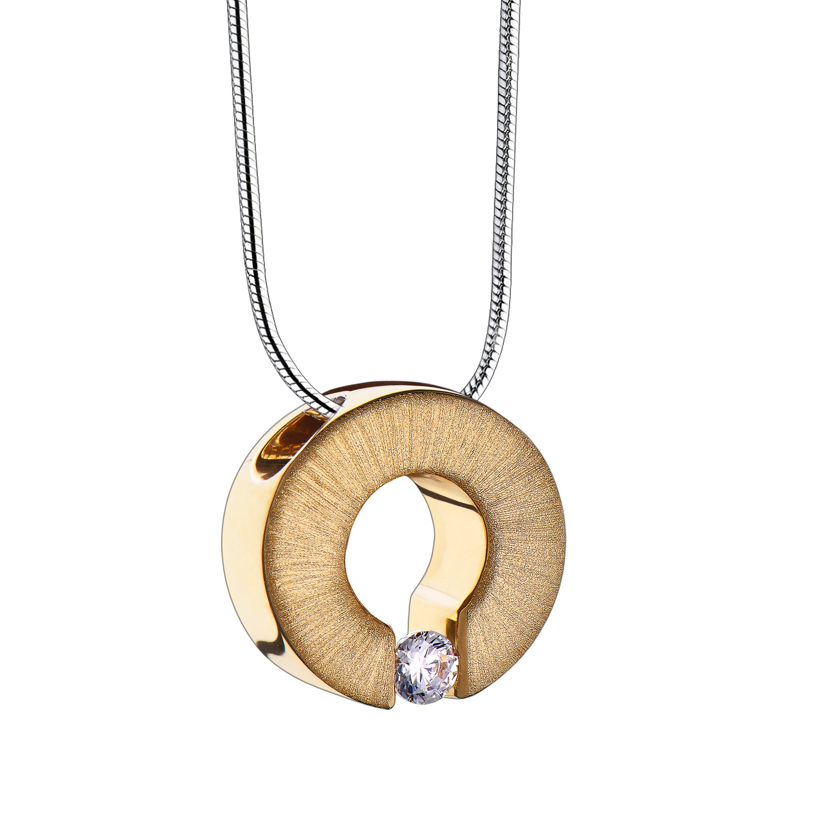 Omega with Clear Crystal Gold Vermeil Two Tone Sterling Silver Cremation Pendant