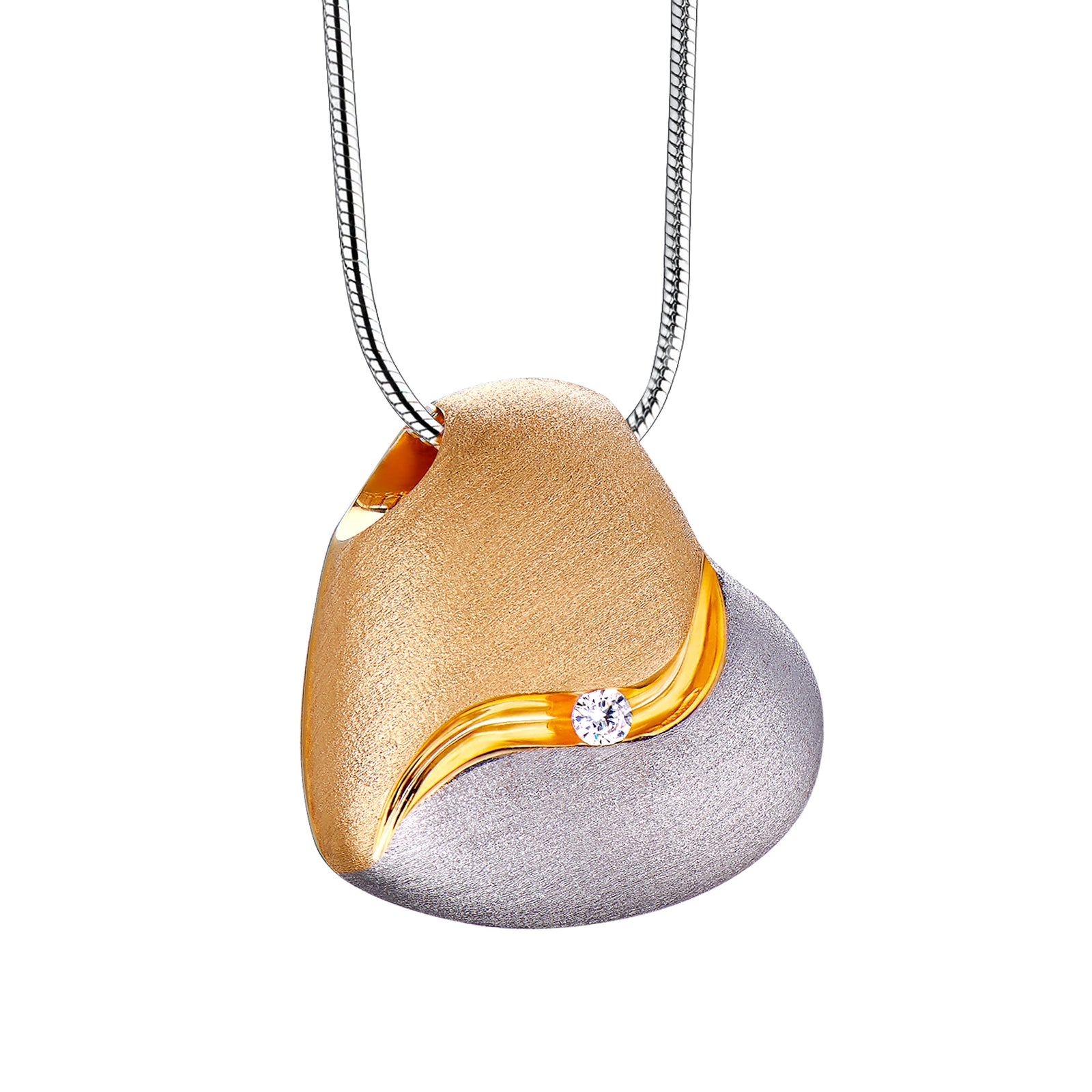 Heartfelt with Clear Crystal Gold Vermeil Two Tone Sterling Silver Cremation Pendant