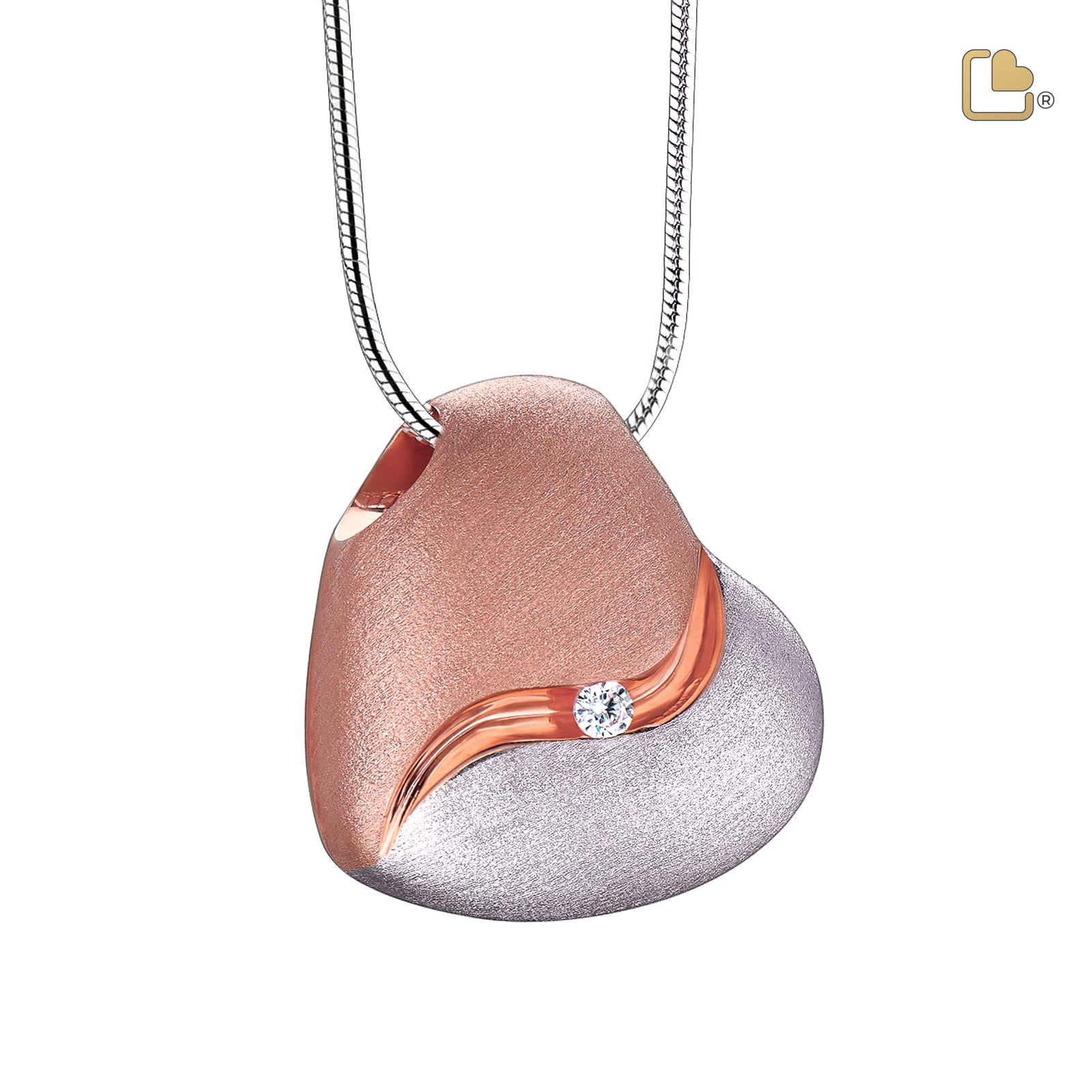 Heartfelt with Clear Crystal Rose Gold Vermeil Two Tone Sterling Silver Cremation Pendant
