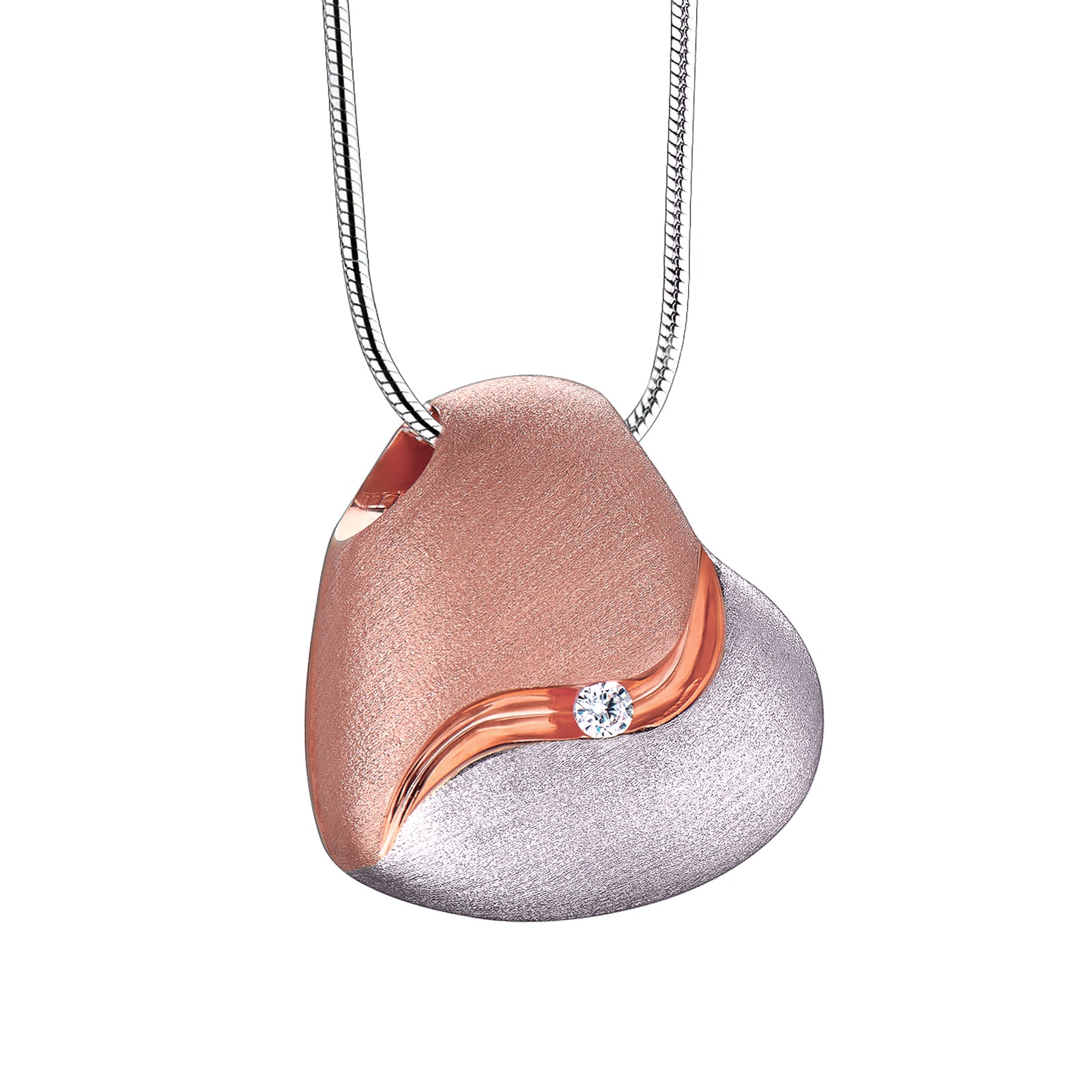 Heartfelt with Clear Crystal Rose Gold Vermeil Two Tone Sterling Silver Cremation Pendant