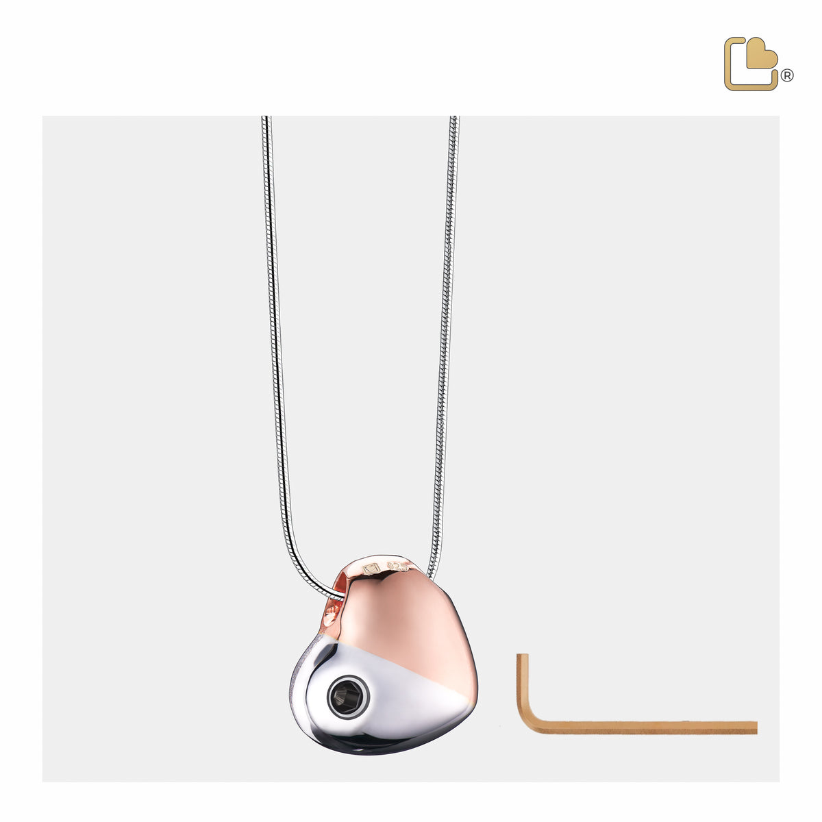 Heartfelt with Clear Crystal Rose Gold Vermeil Two Tone Sterling Silver Cremation Pendant