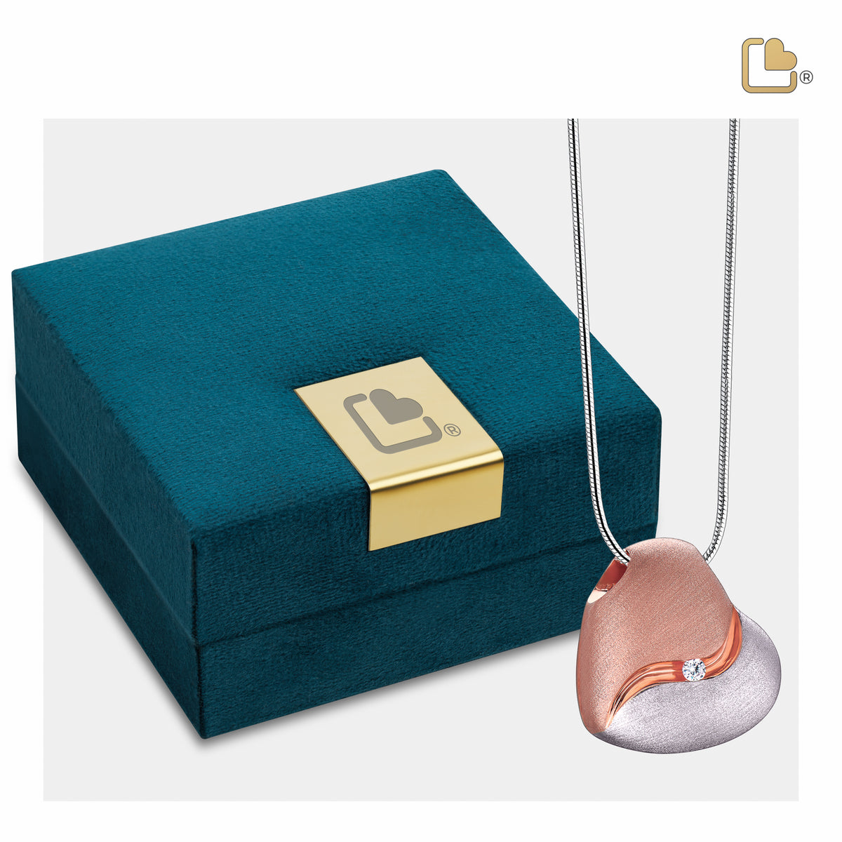 Heartfelt with Clear Crystal Rose Gold Vermeil Two Tone Sterling Silver Cremation Pendant