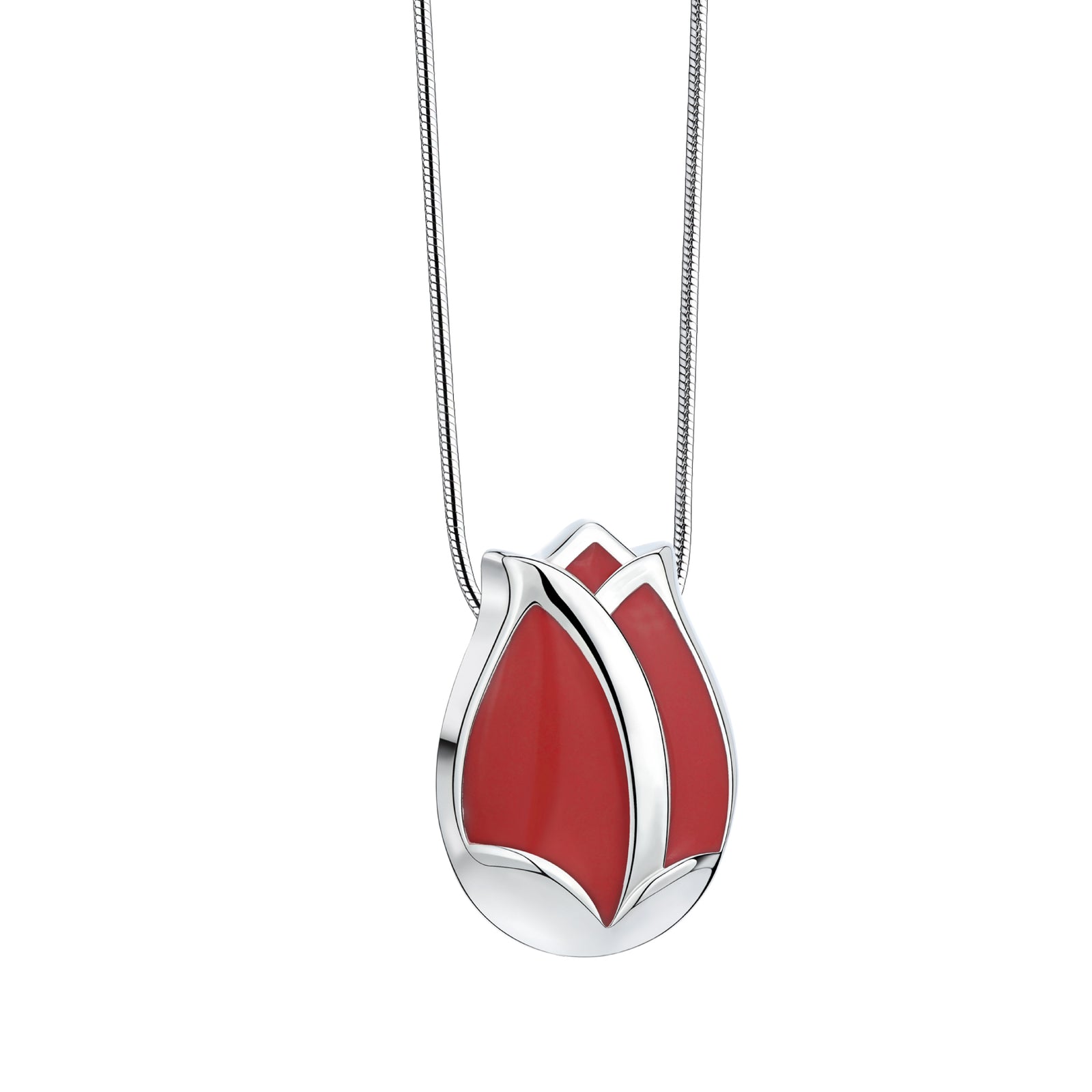 Tulip Ashes Pendant Pearl Red & Polished Silver