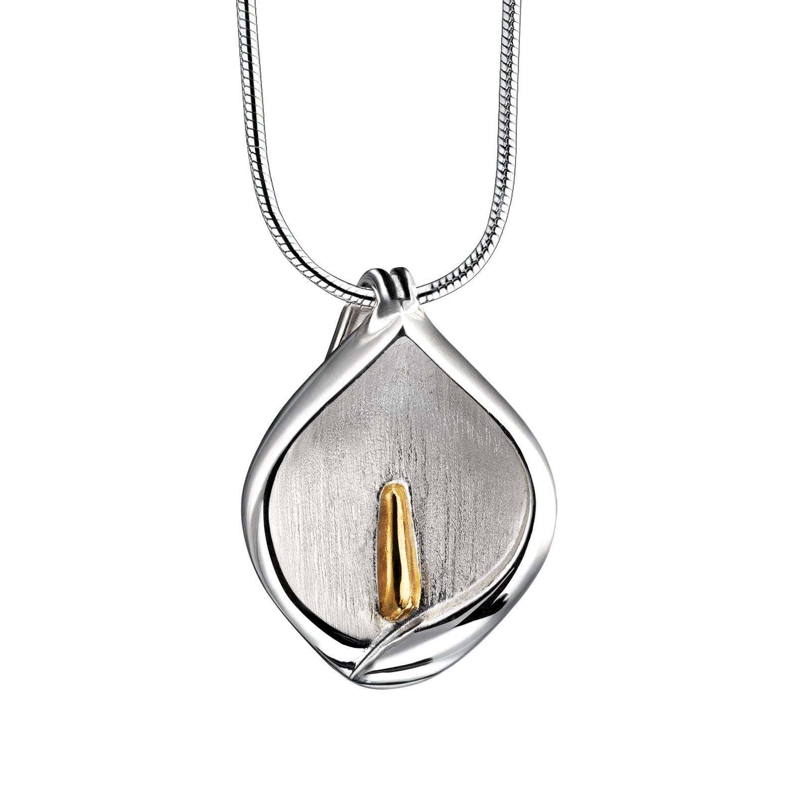 Calla Lily Gold Vermeil Two Tone Sterling Silver Cremation Pendant