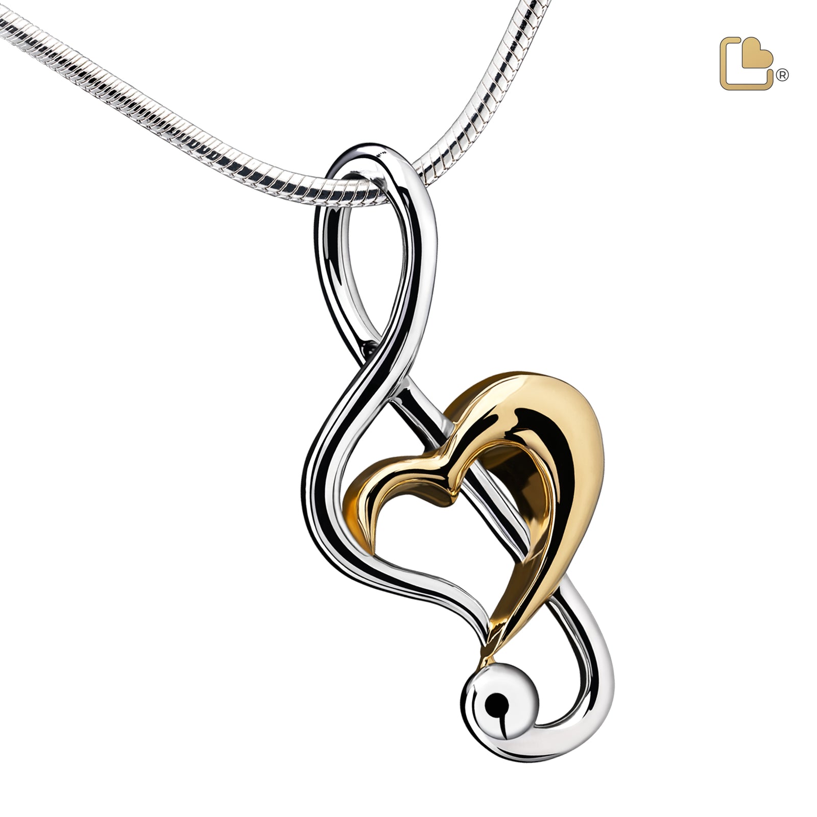 Treble Clef Heart Gold Vermeil Two Tone Sterling Silver Cremation Pendant