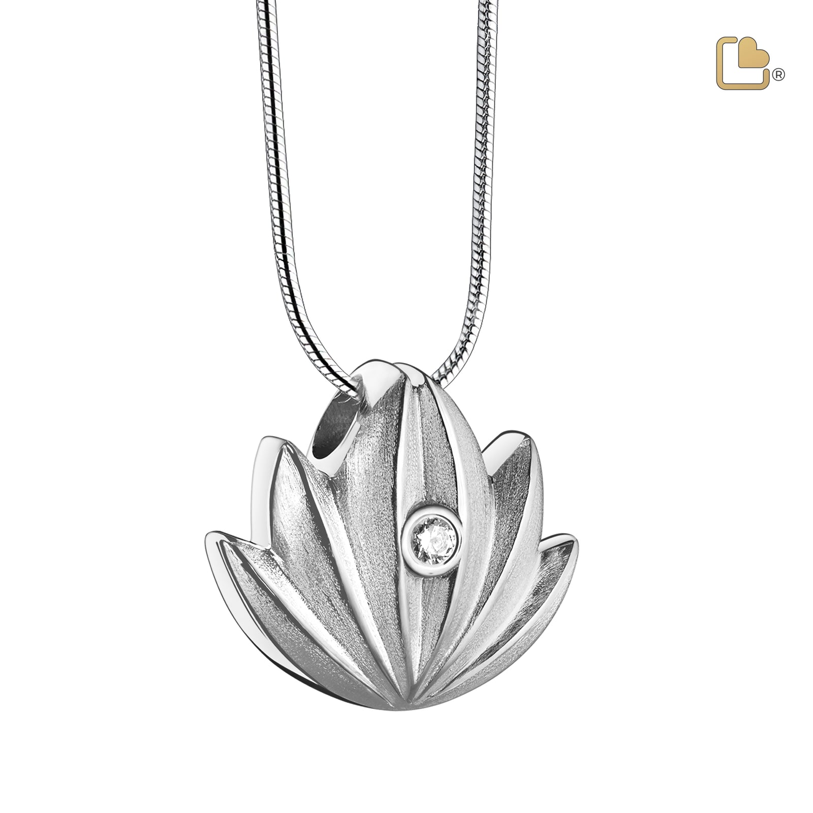 Lotus with Clear Crystal Sterling Silver Cremation Pendant