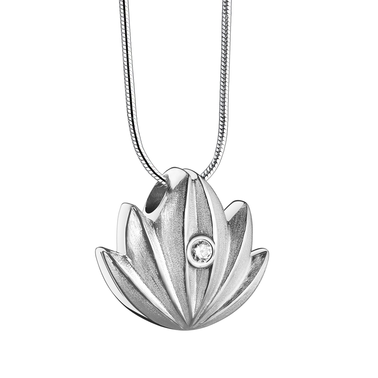 Lotus with Clear Crystal Sterling Silver Cremation Pendant