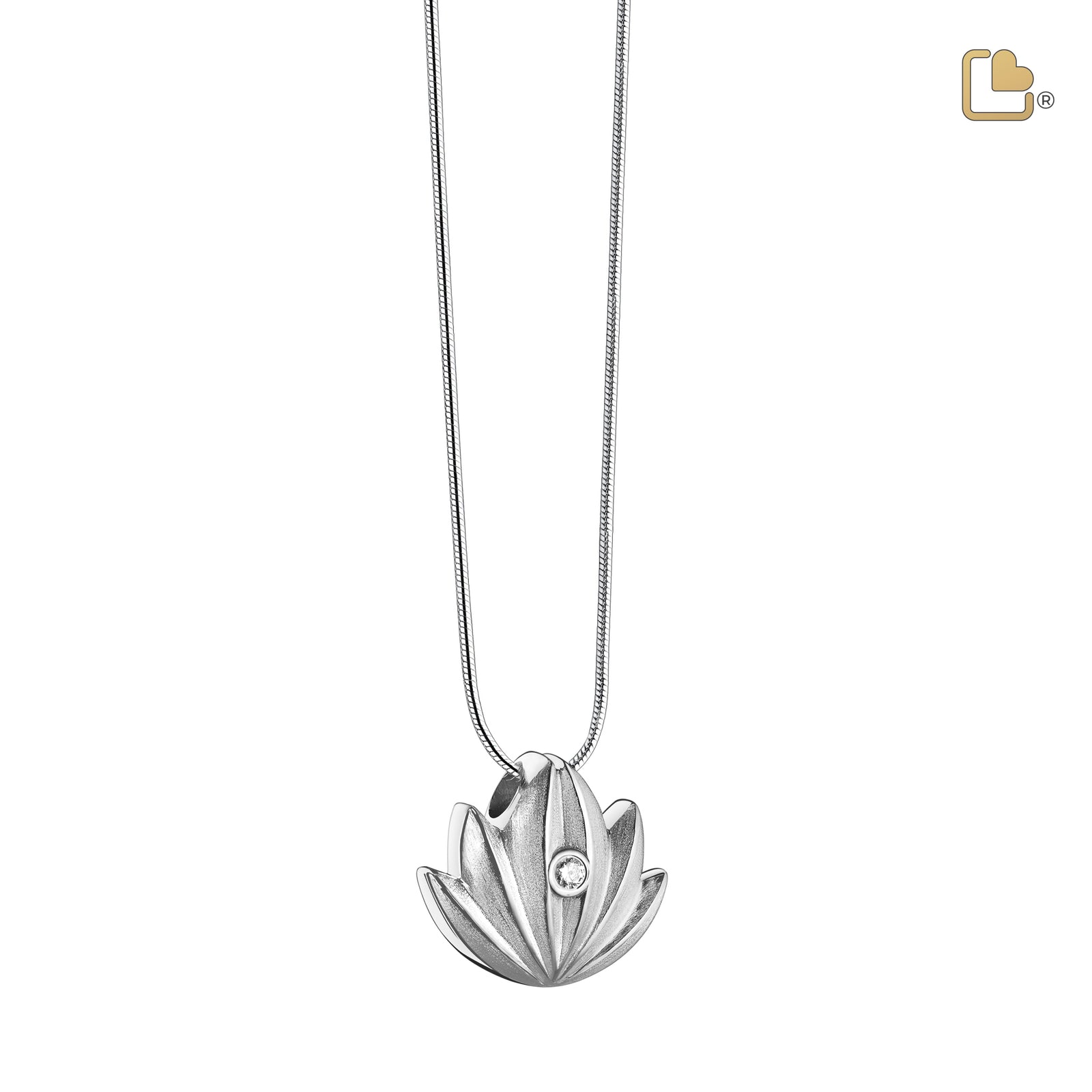 Lotus with Clear Crystal Sterling Silver Cremation Pendant