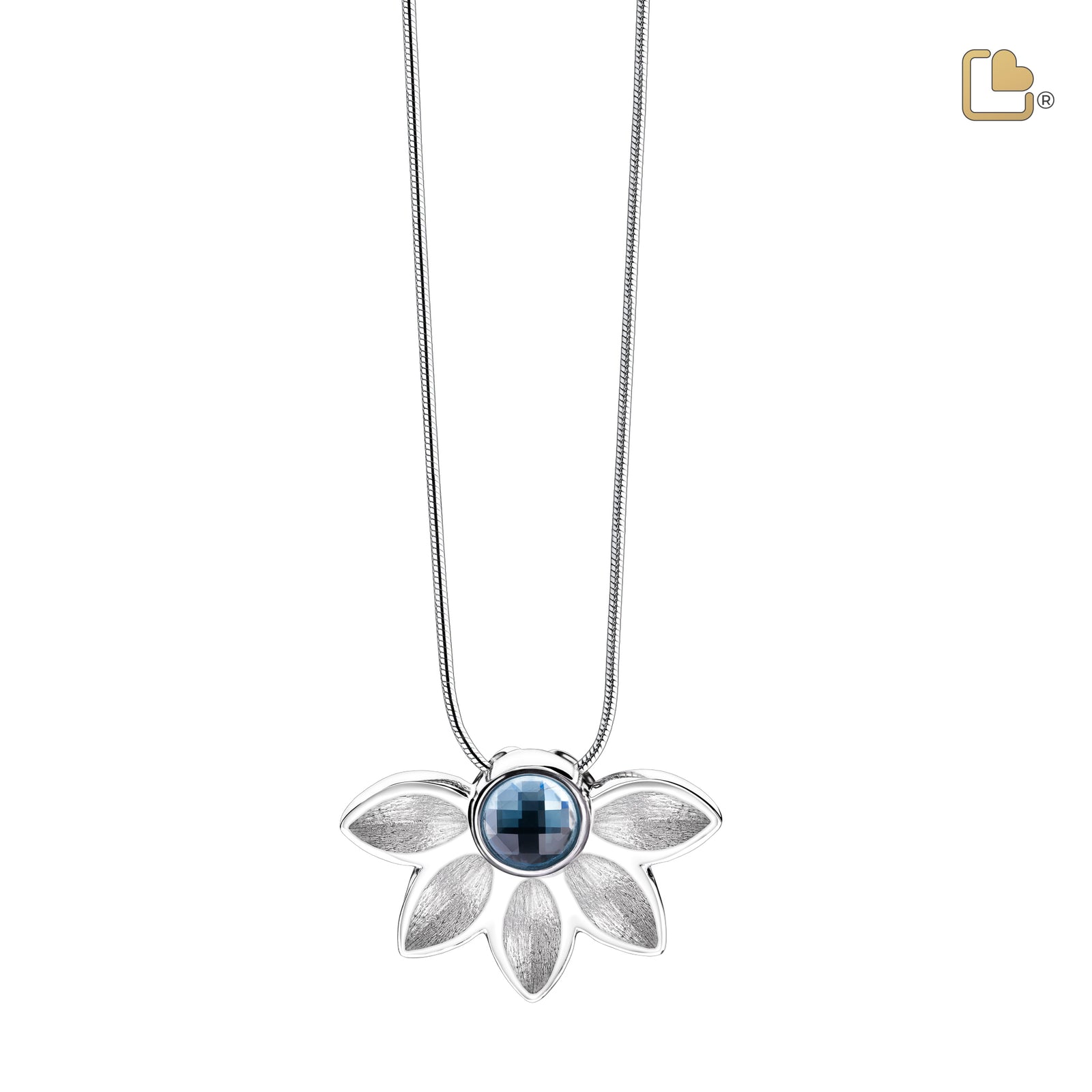 Azure with Blue Swarovski Crystal Two Tone Sterling Silver Cremation Pendant