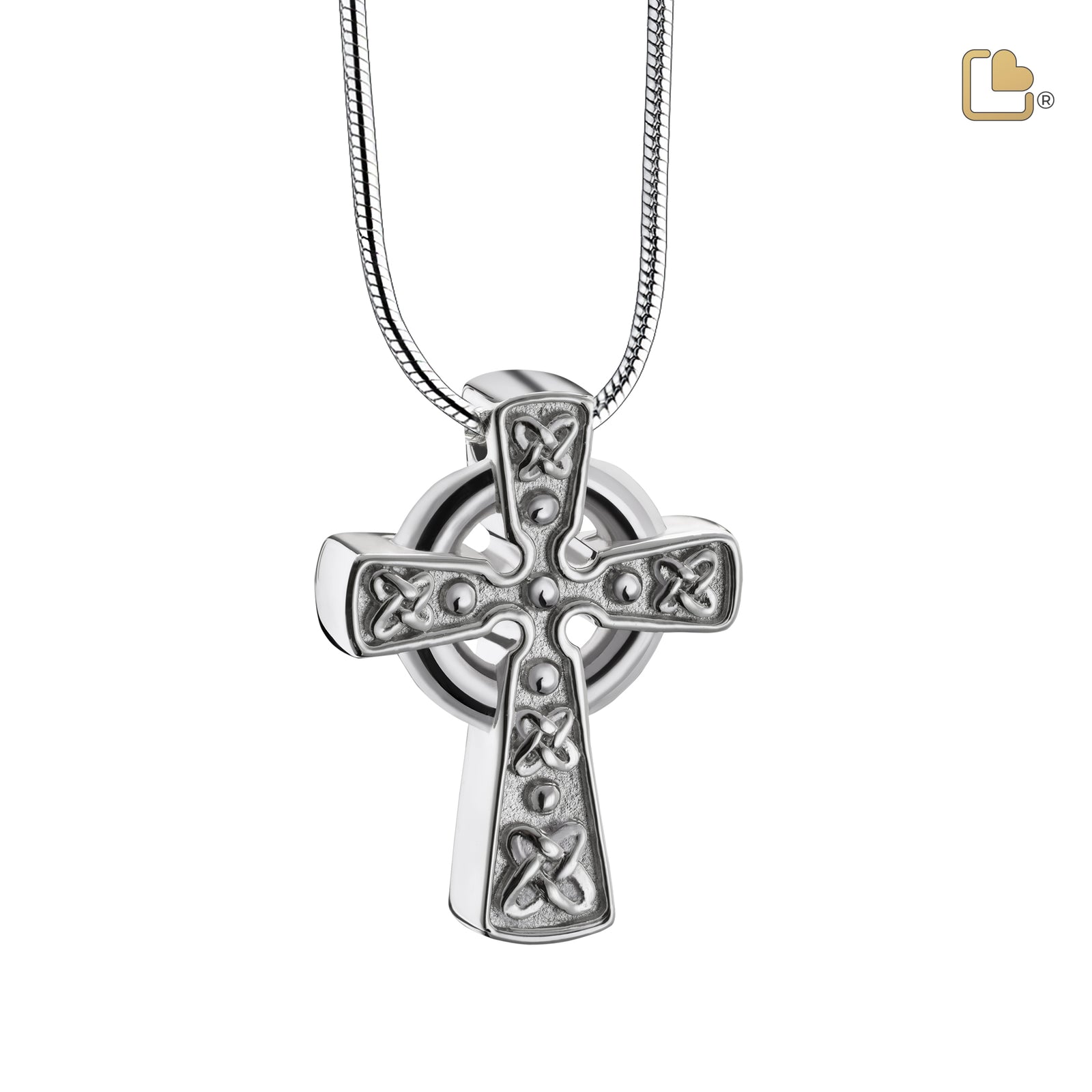 Celtic Cross with Knots Two Tone Sterling Silver Cremation Pendant