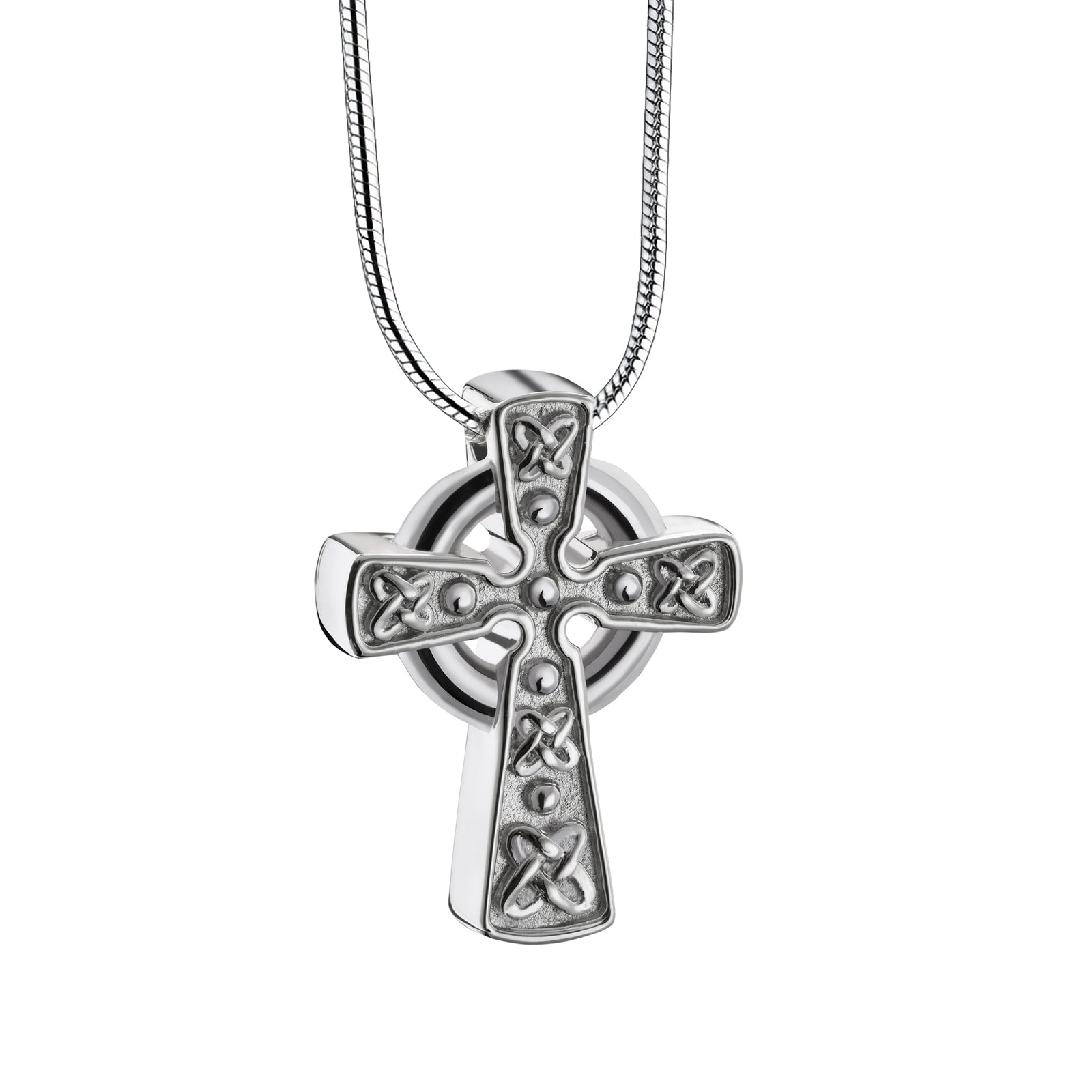 Celtic Cross with Knots Two Tone Sterling Silver Cremation Pendant