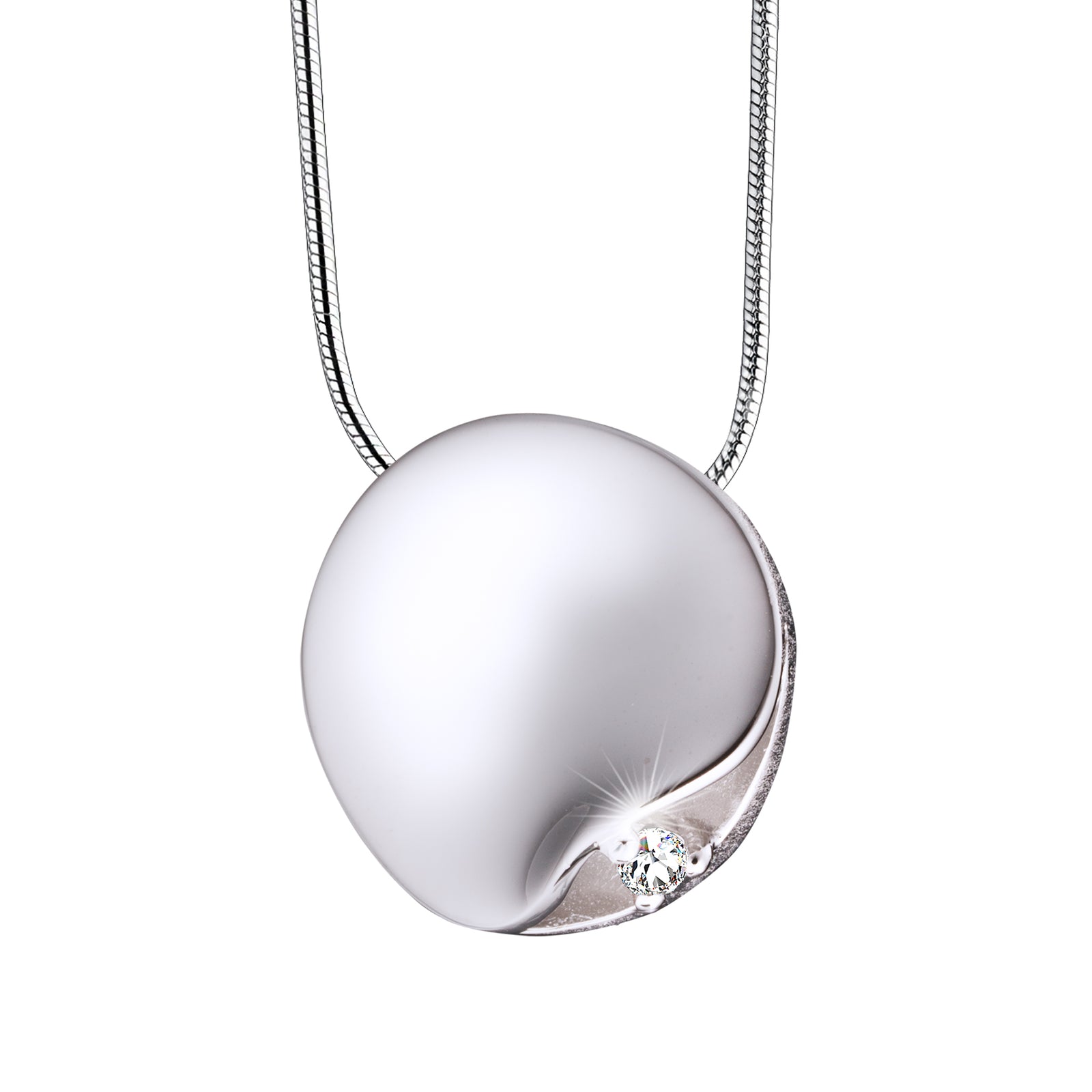 Circle with Crystal Rhodium Plated Sterling Silver Cremation Pendant