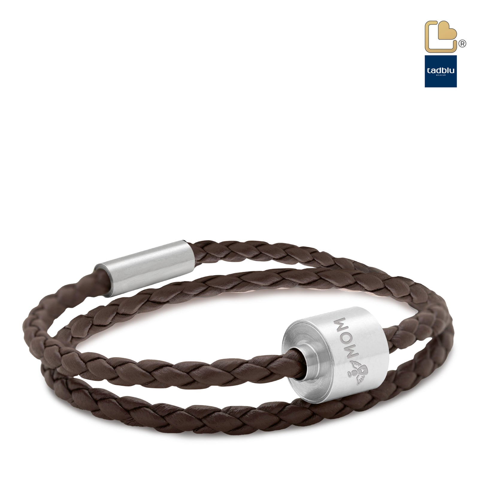 Brown & Silver - TadBlu Braided Leather Men’s Cremation Bead Bracelet
