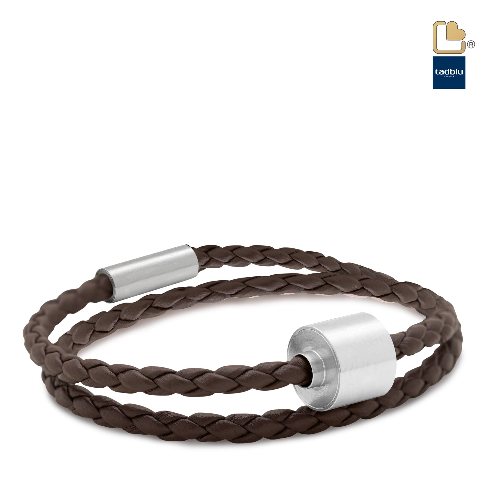 Brown & Silver - TadBlu Braided Leather Men’s Cremation Bead Bracelet