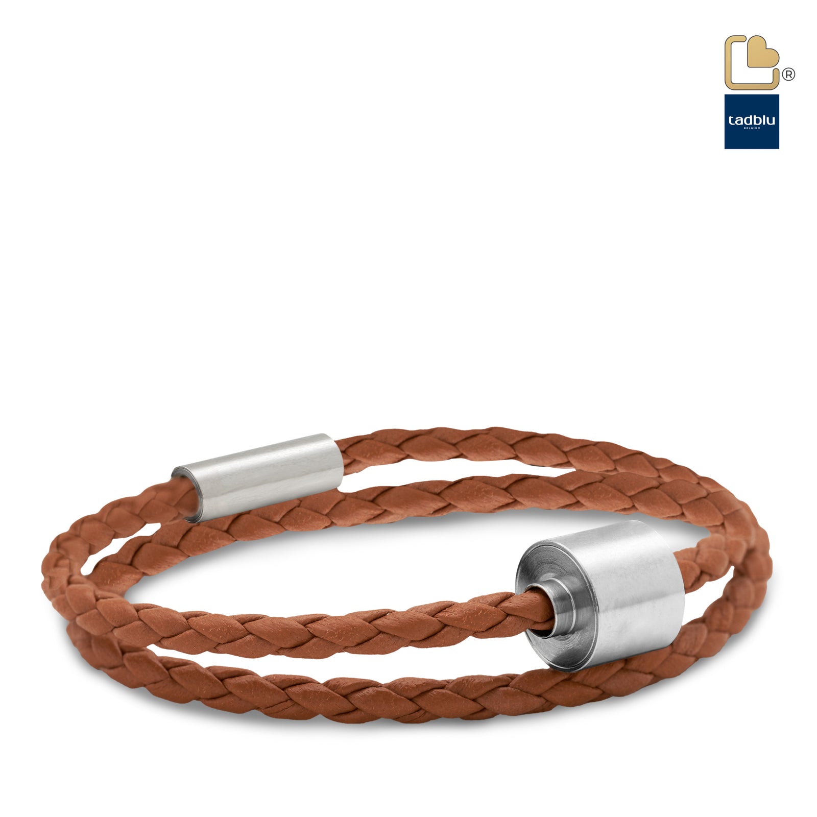 Cognac & Silver - TadBlu Braided Leather Men’s Cremation Bead Bracelet