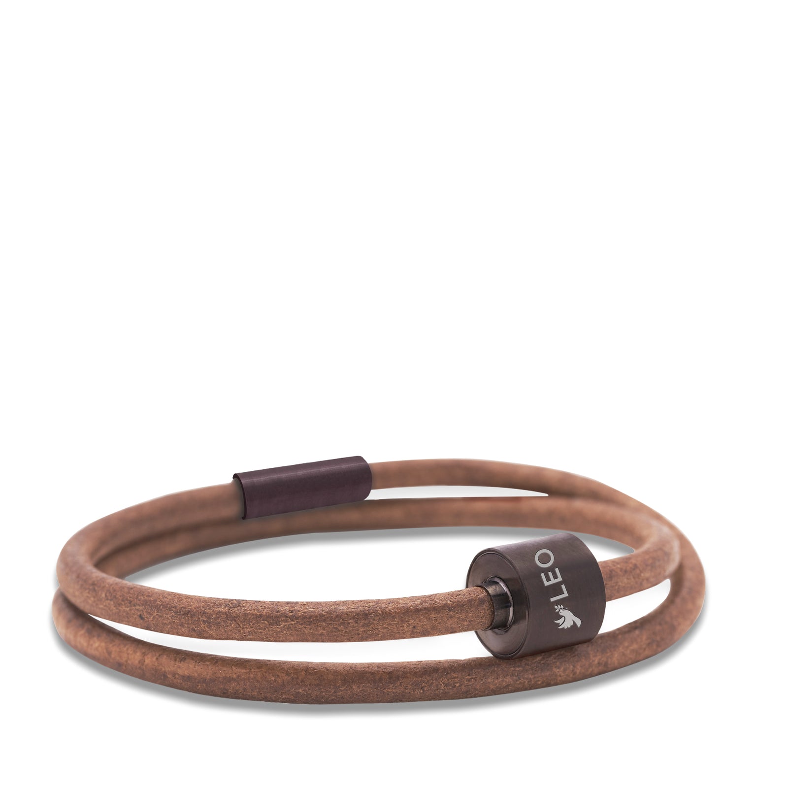Cognac & Black- TadBlu Smooth Leather Men’s Cremation Bead Bracelet