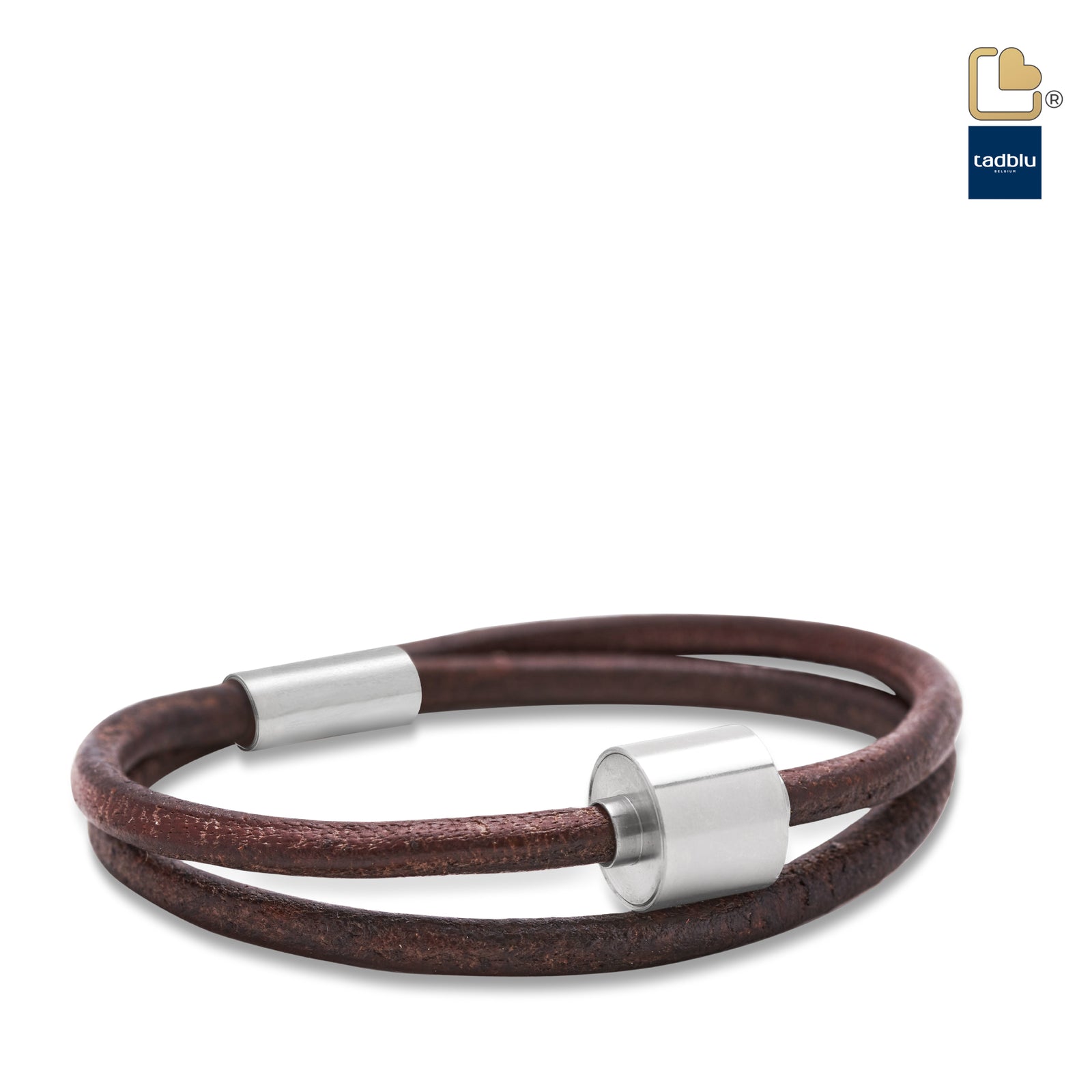Brown & Silver - TadBlu Smooth Leather Men’s Cremation Bead Bracelet