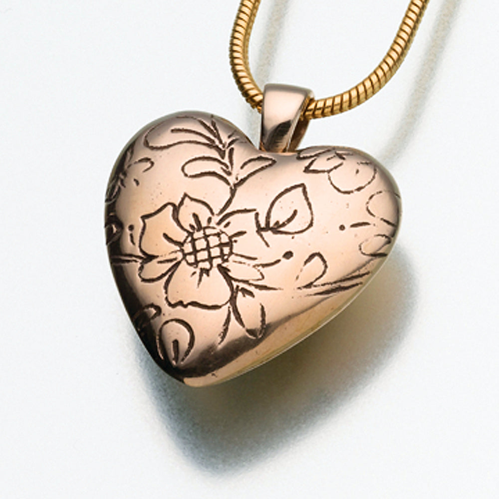 Bronze Floral Heart Pendant Cremation Jewelry