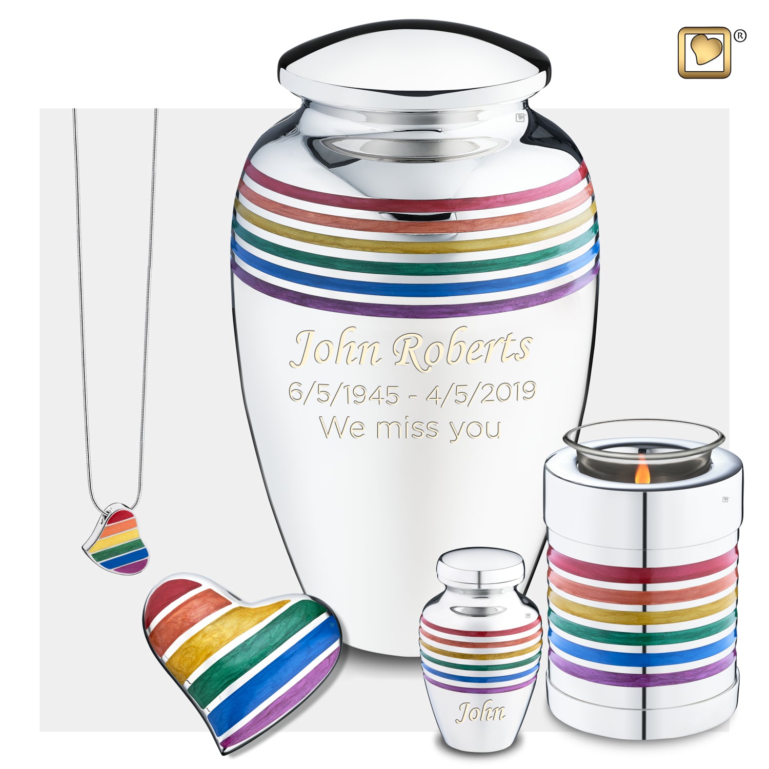 Adult Pride Rainbow Printed Silver Colored Cremation Urn