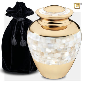 Adult Mother of Pearl Cremation Urn with Urn bag Pouch