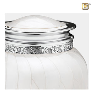 Upper part of Adult Blessing Pearl White Colored Silver Cremation Urn