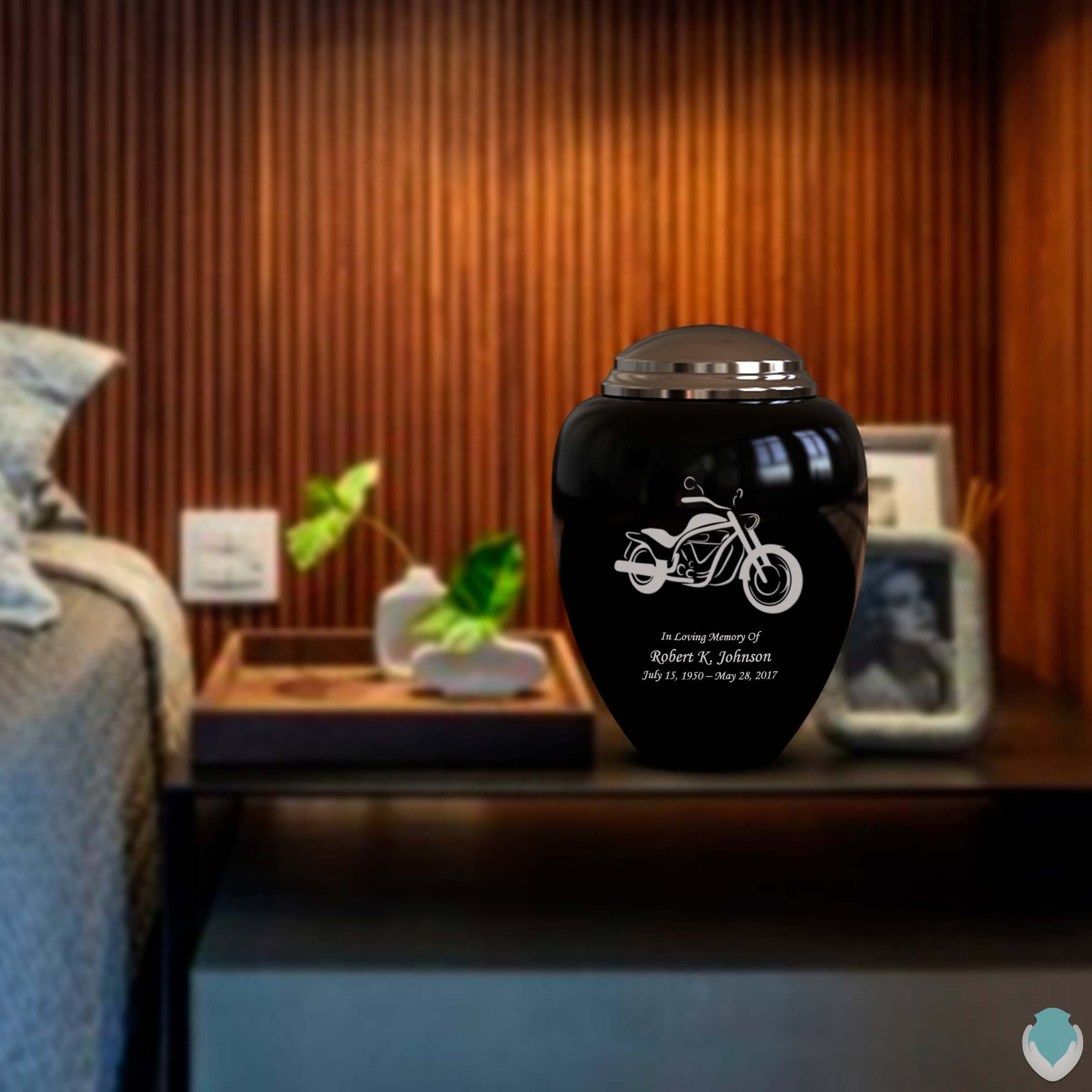 Adult Tribute Black & Shiny Pewter Motorcycle Cremation Urn