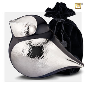 Adult Sized Black SoulBird Shaped Male Cremation Urn with a Urn Bag Cover