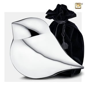 Adult Sized Silver SoulBird Shaped Male Cremation Urn with a Urn Bag Cover