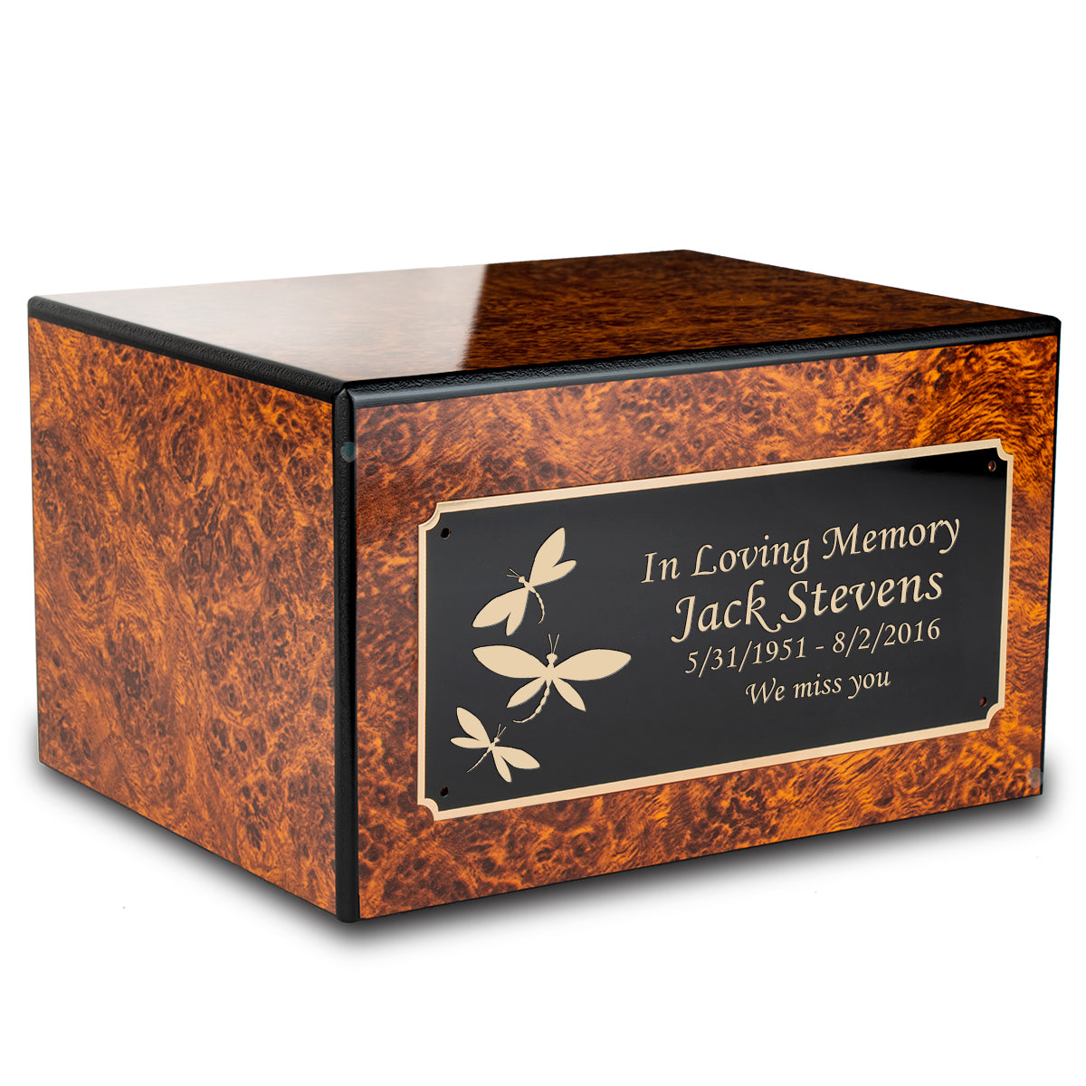 Custom Engraved Heritage Burl Adult Cremation Urn Memorial Box for Ashes