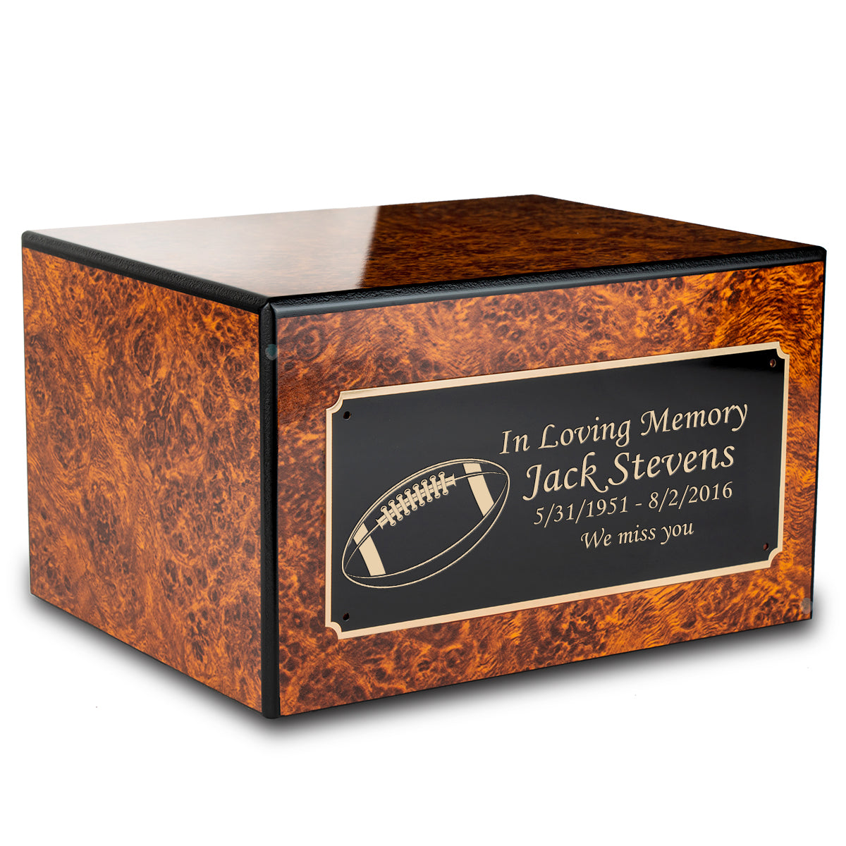 Custom Engraved Heritage Burl Adult Cremation Urn Memorial Box for Ashes