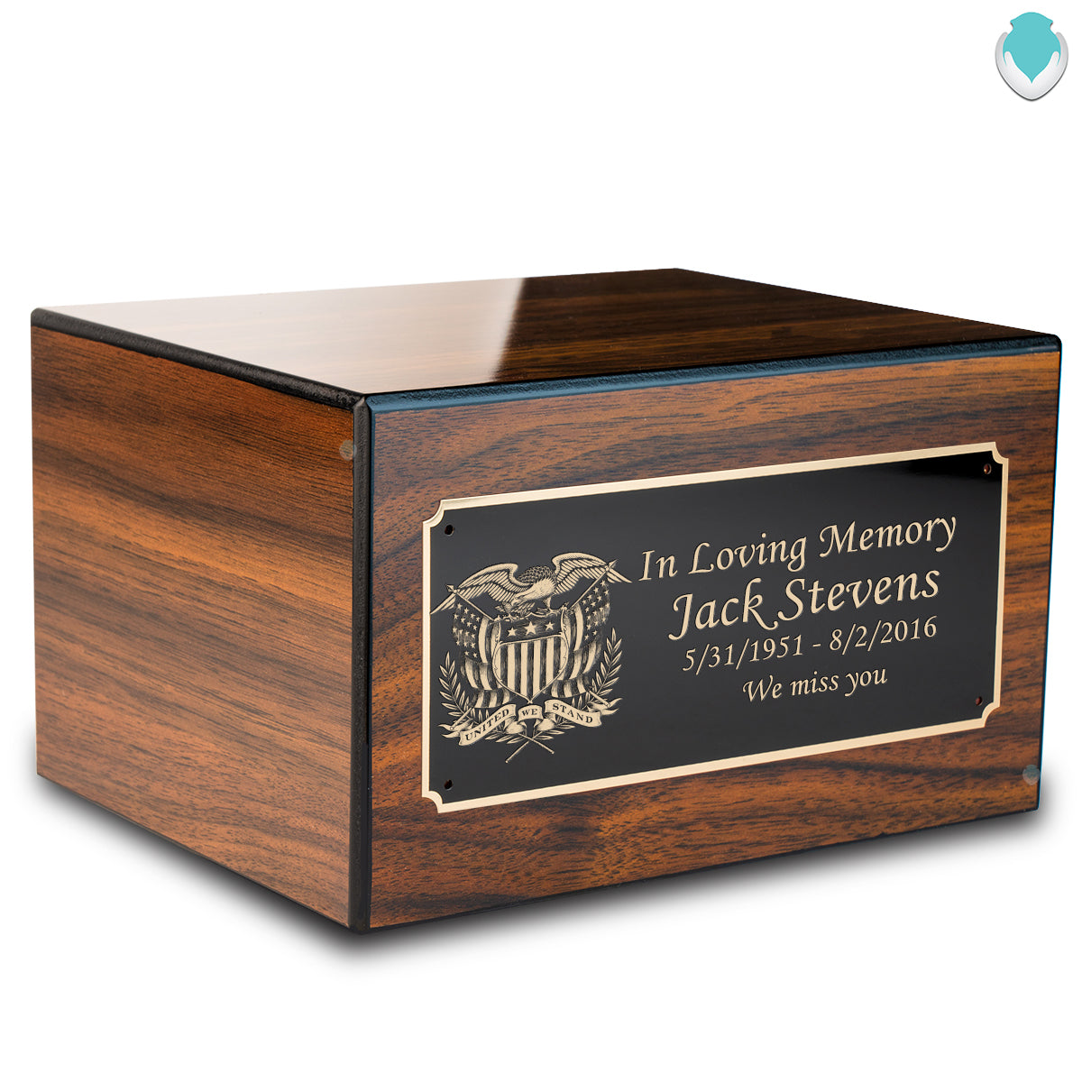 Custom Engraved Heritage Walnut Adult Cremation Urn Memorial Box for Ashes