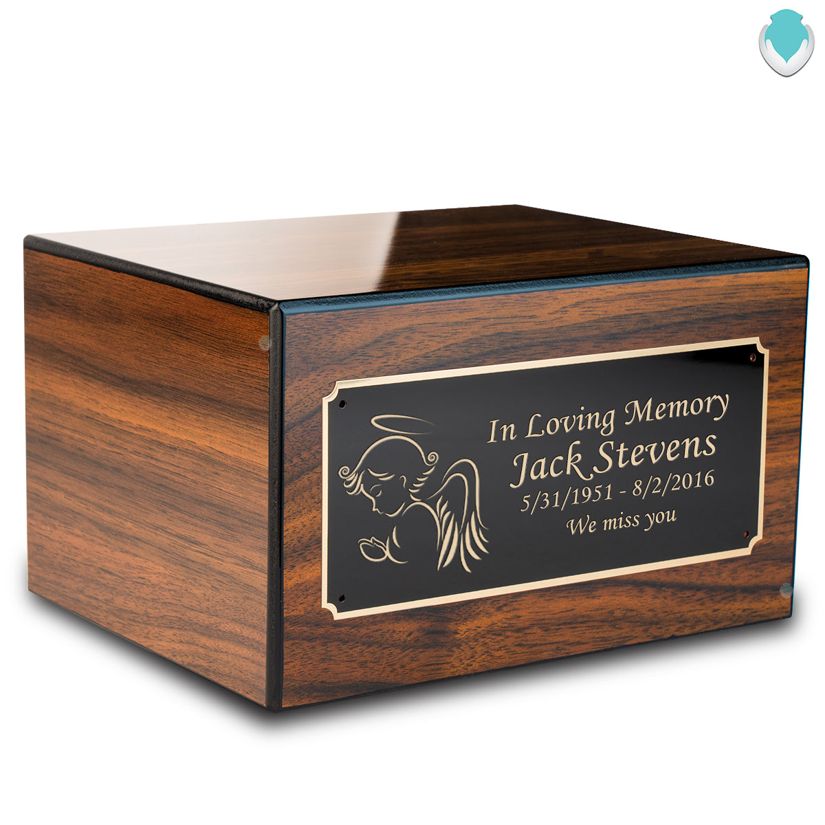 Custom Engraved Heritage Walnut Adult Cremation Urn Memorial Box for Ashes