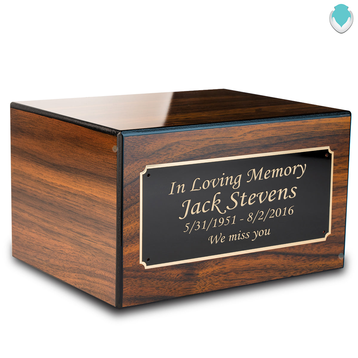 Custom Engraved Heritage Walnut Adult Cremation Urn Memorial Box for Ashes