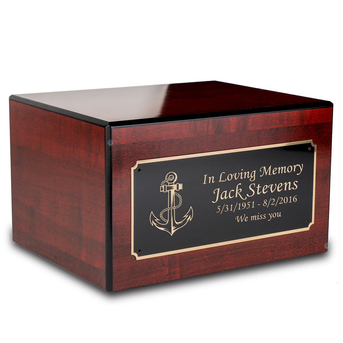 Custom Engraved Heritage Cherry Adult Cremation Urn Memorial Box for Ashes