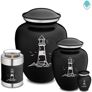 Medium Embrace Black Lighthouse Cremation Urn