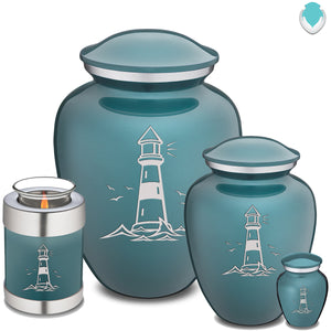 Medium Embrace Teal Lighthouse Cremation Urn