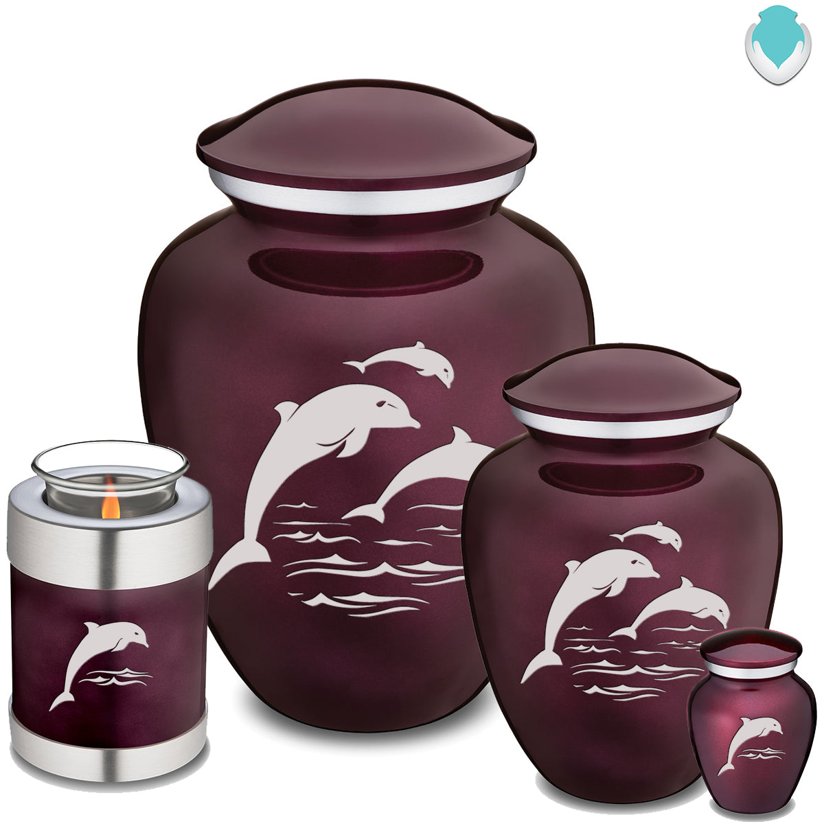 Candle Holder Embrace Cherry Purple Dolphins Cremation Urn