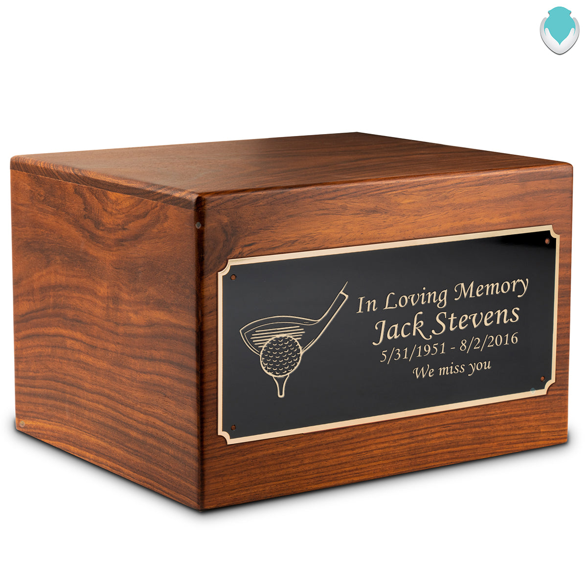Adult Aura Golf Custom Engraved Solid Wood Box Cremation Urn