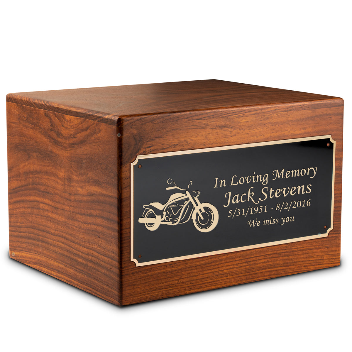 Adult Aura Motorcycle Custom Engraved Solid Wood Box Cremation Urn