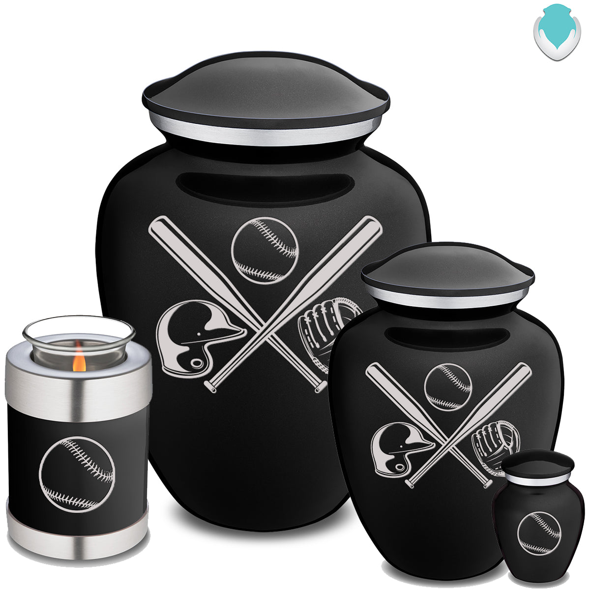 Candle Holder Embrace Black Baseball Cremation Urn