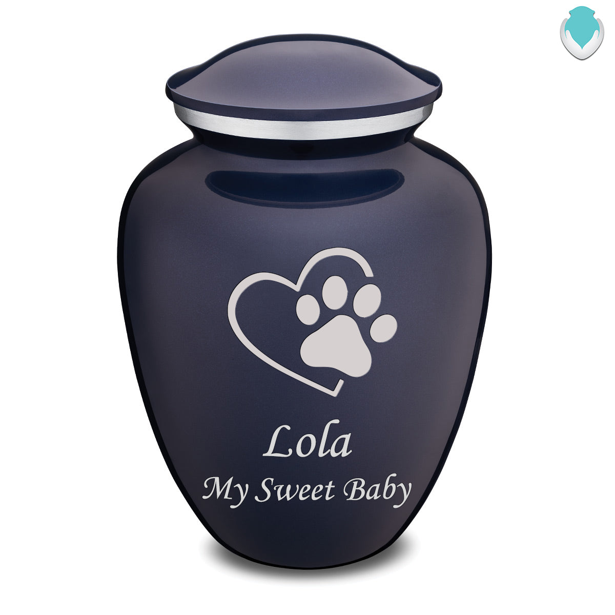 Large Embrace Cobalt Blue Single Paw Heart Pet Cremation Urn