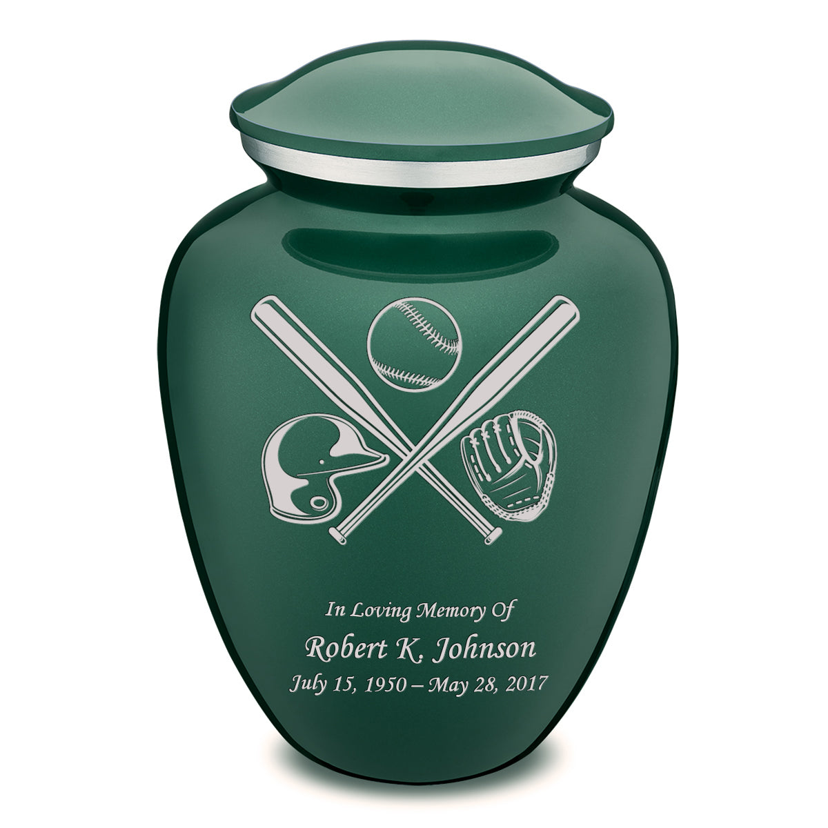 Adult Embrace Green Baseball Cremation Urn