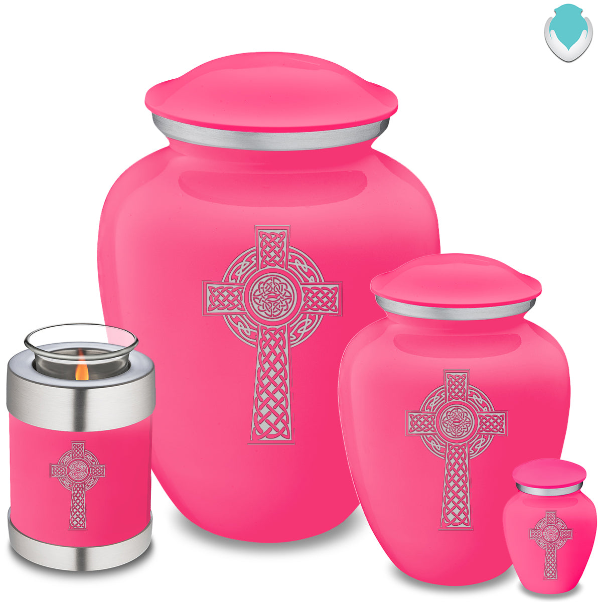 Candle Holder Embrace Bright Pink Celtic Cross Cremation Urn