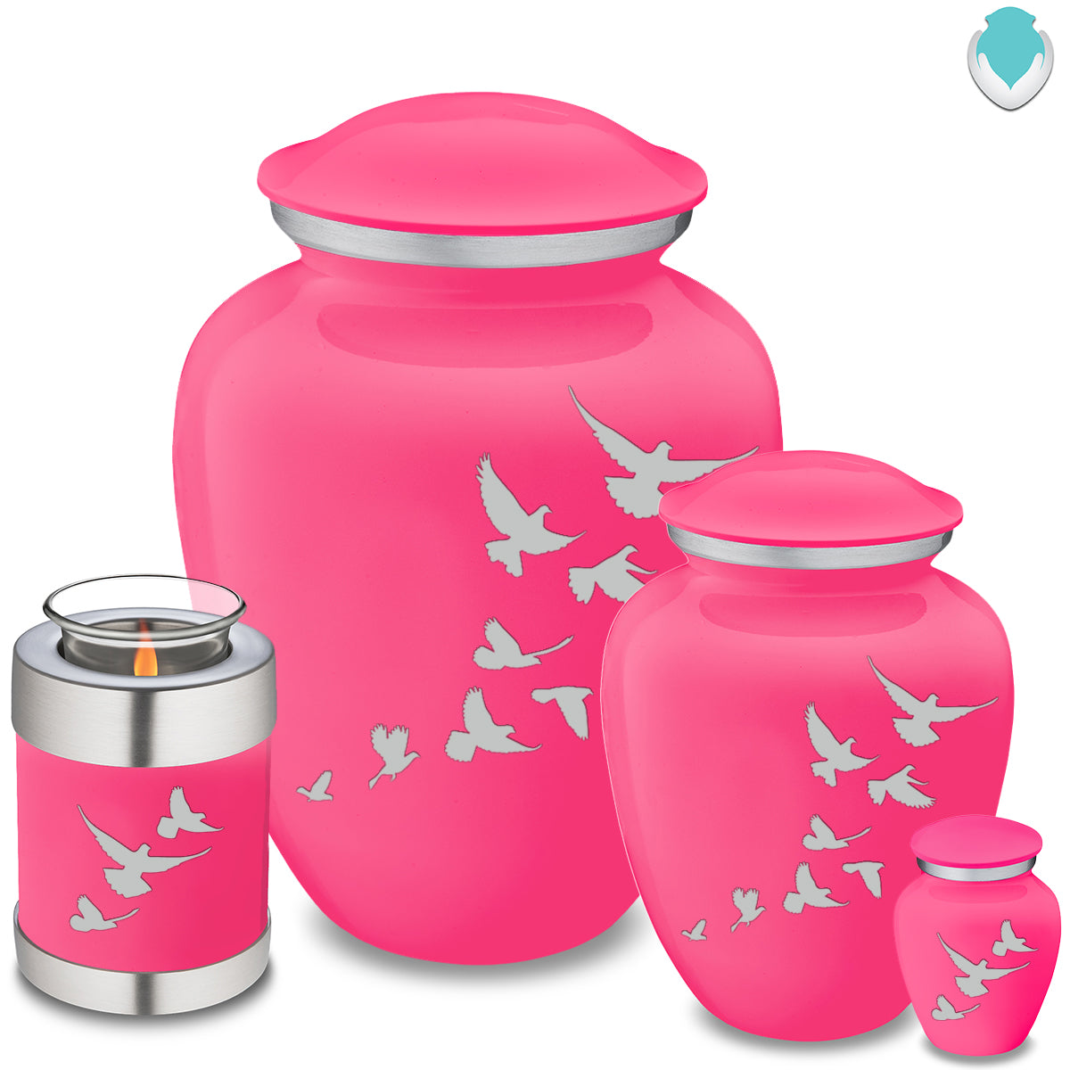 Candle Holder Embrace Bright Pink Doves Cremation Urn