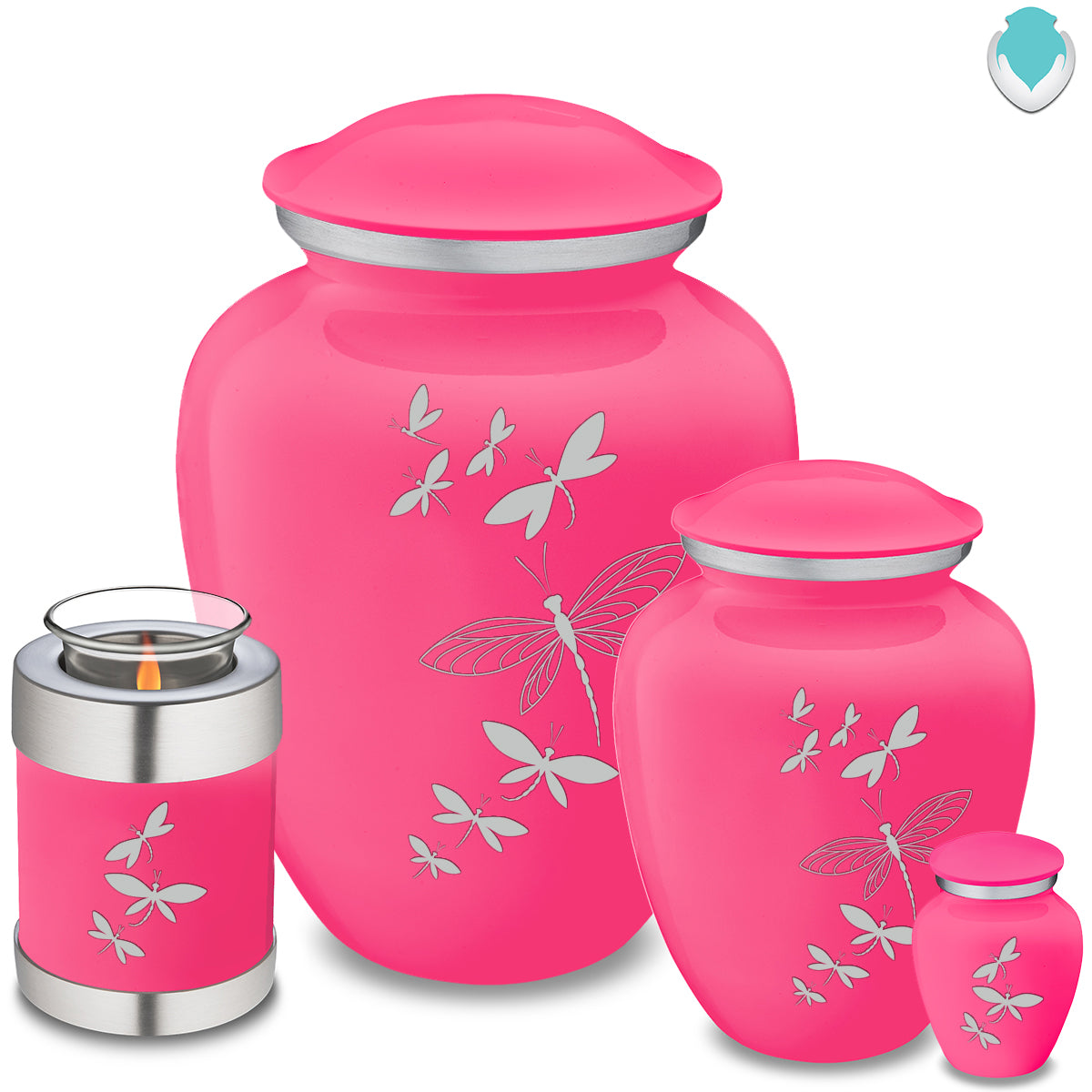 Candle Holder Embrace Bright Pink Dragonflies Cremation Urn