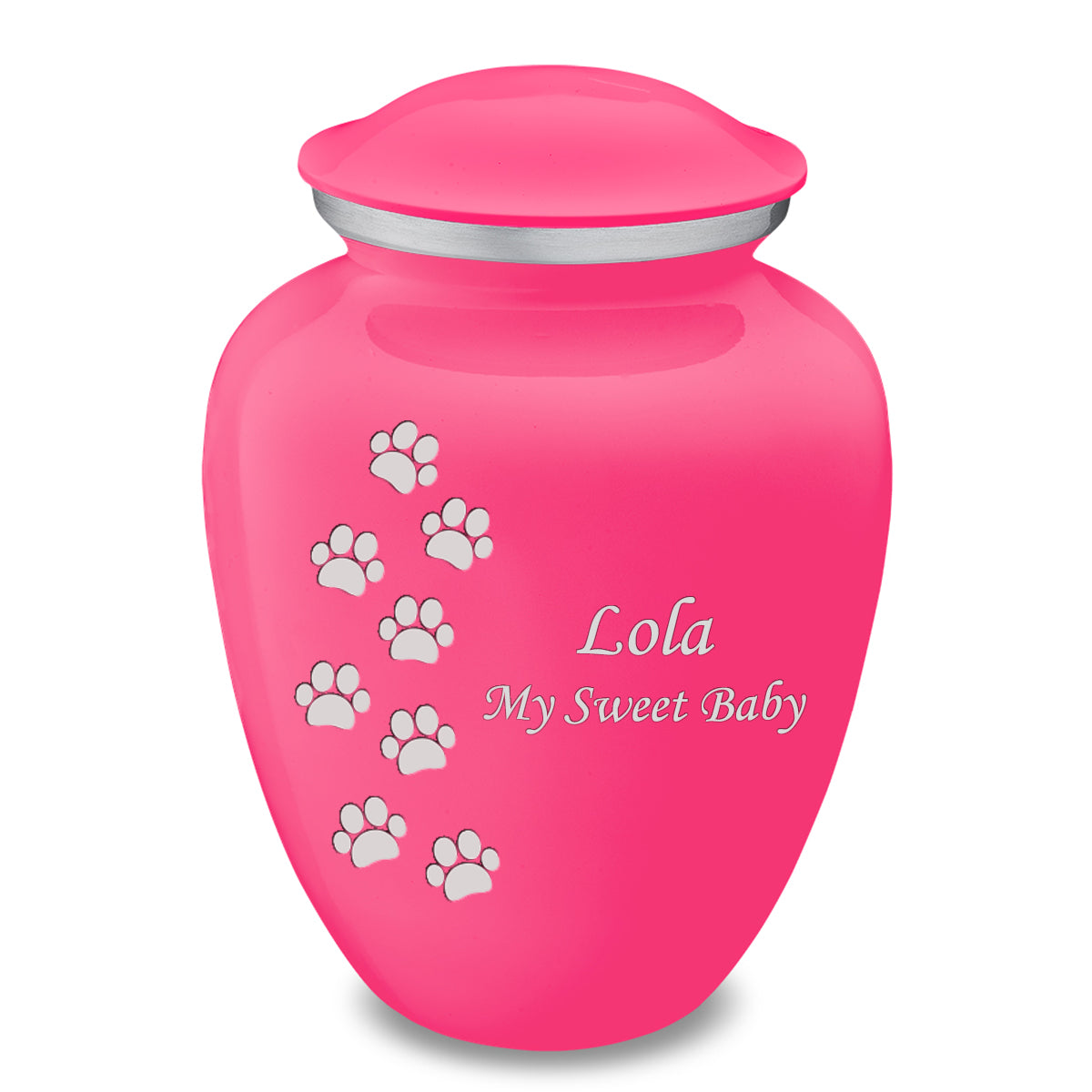 Large Embrace Bright Pink Walking Paws Pet Cremation Urn