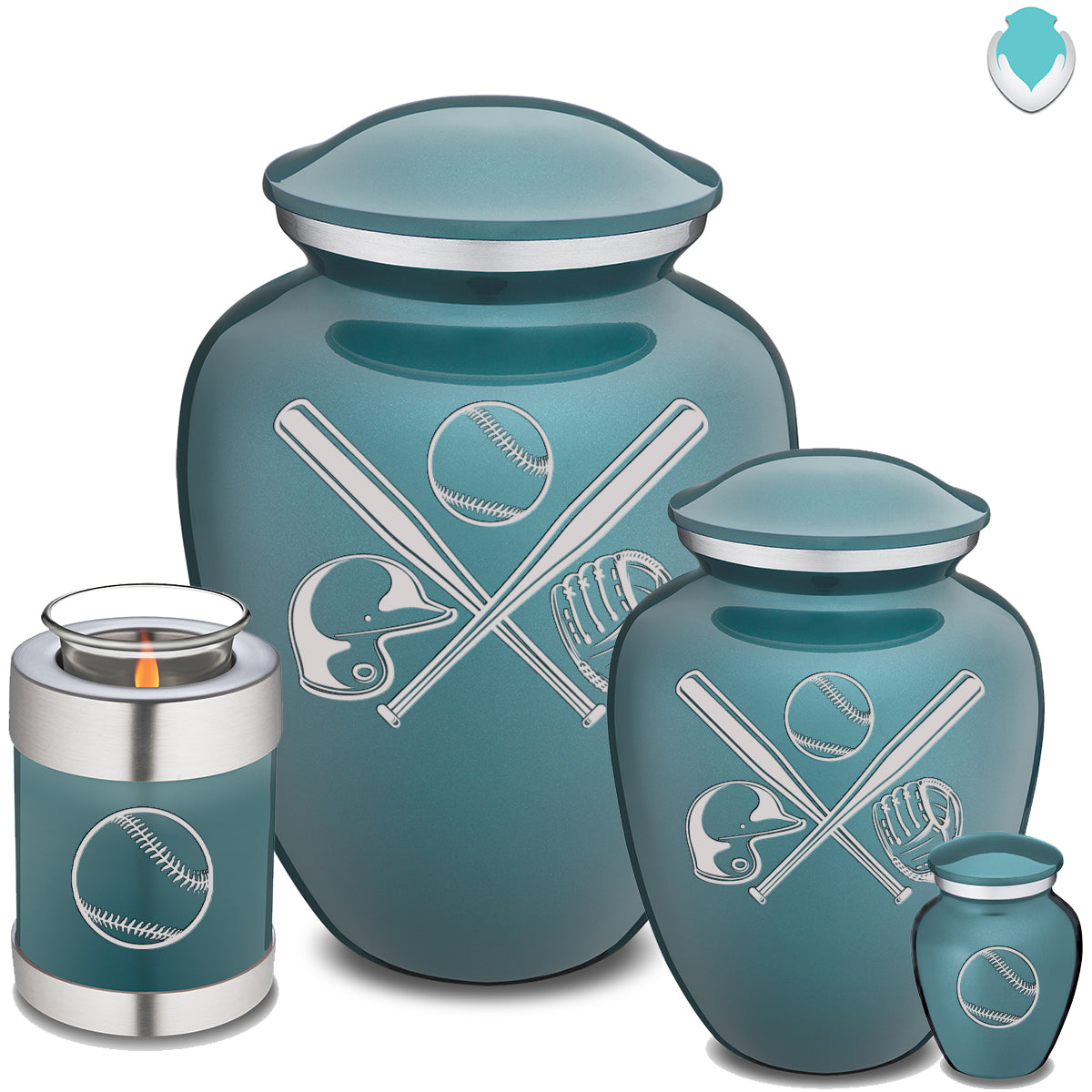 Candle Holder Embrace Teal Baseball Cremation Urn